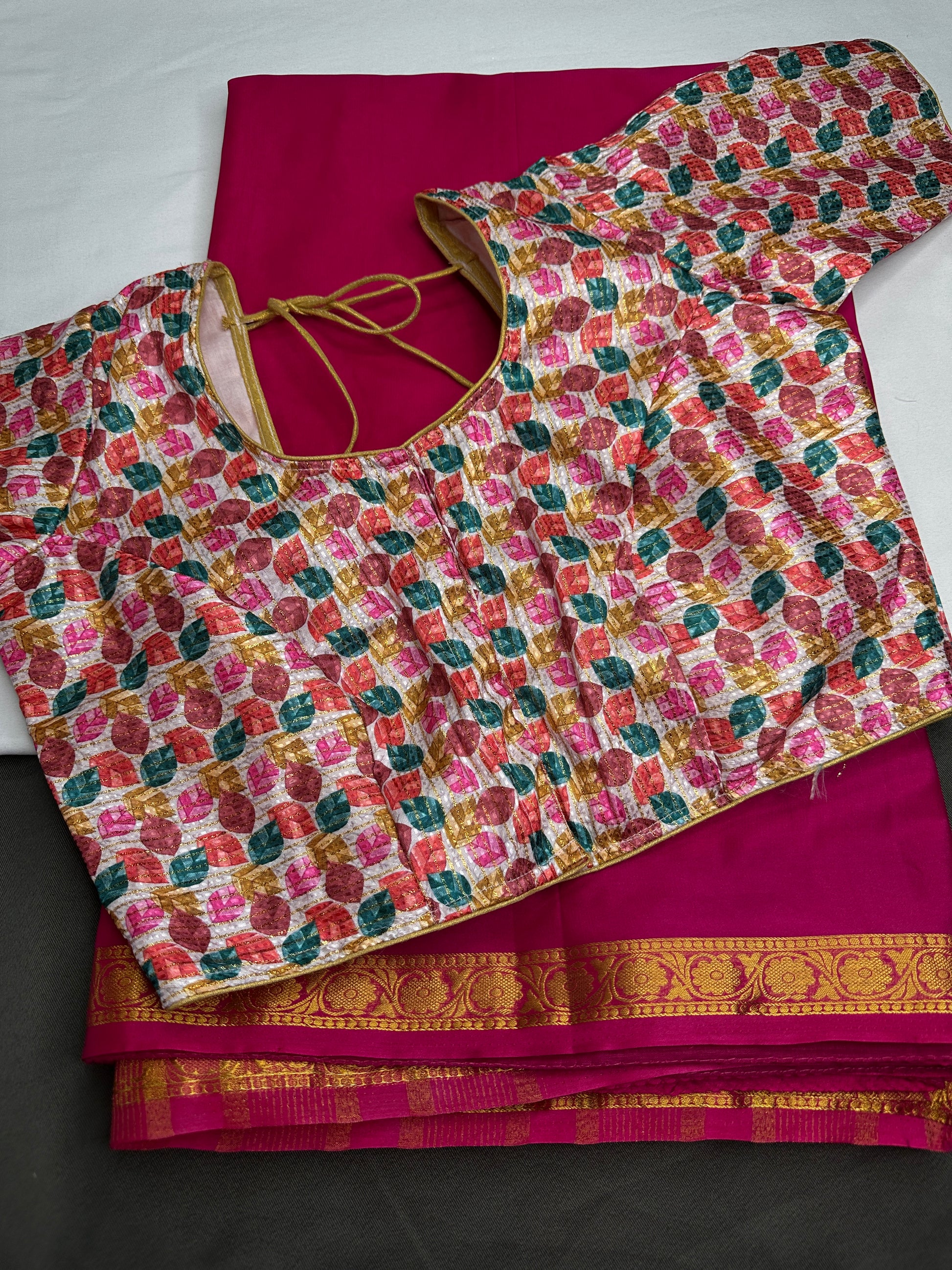 Mysore Crepe Pink Semi Silk with 2 Blouses - 