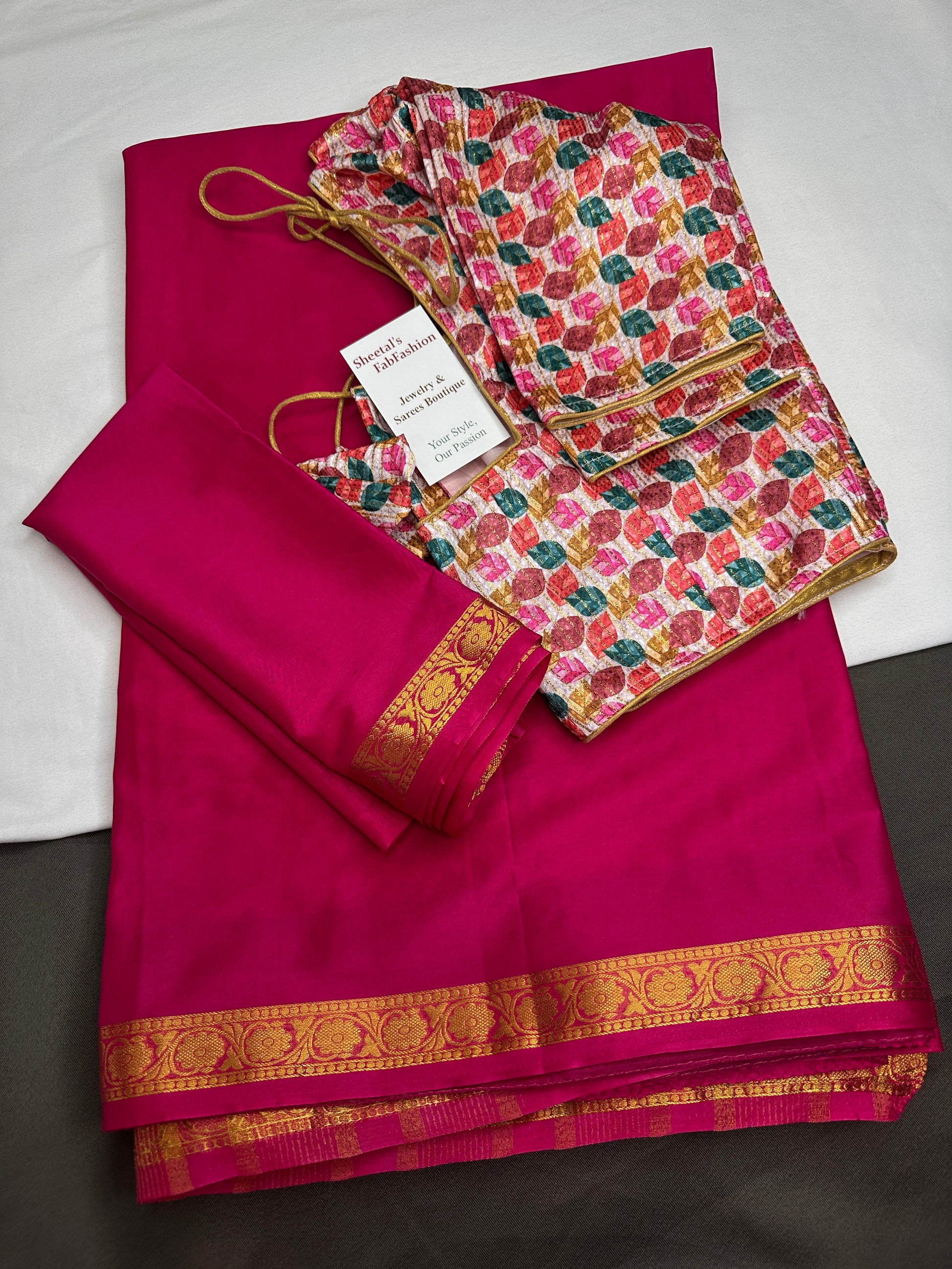 Mysore Crepe Pink Semi Silk with 2 Blouses - 