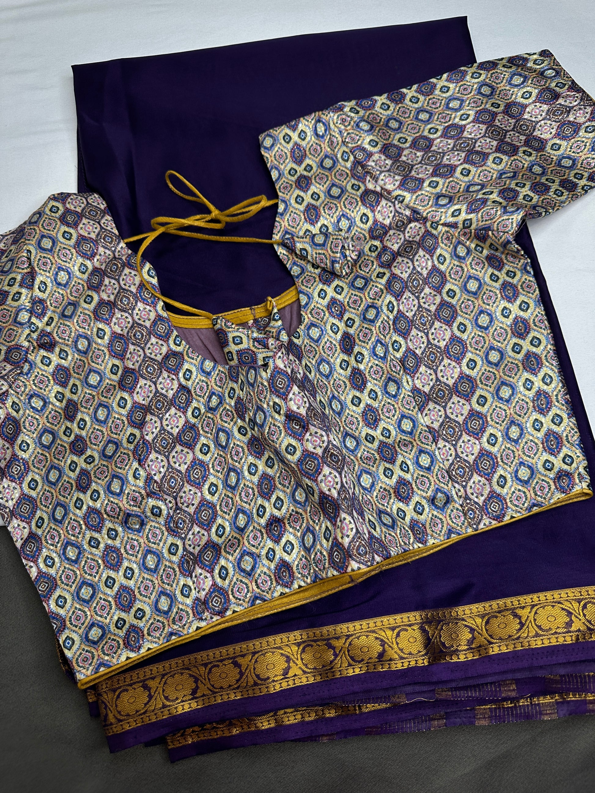 Mysore Crepe Purple Semi Silk with 2 Blouses - 