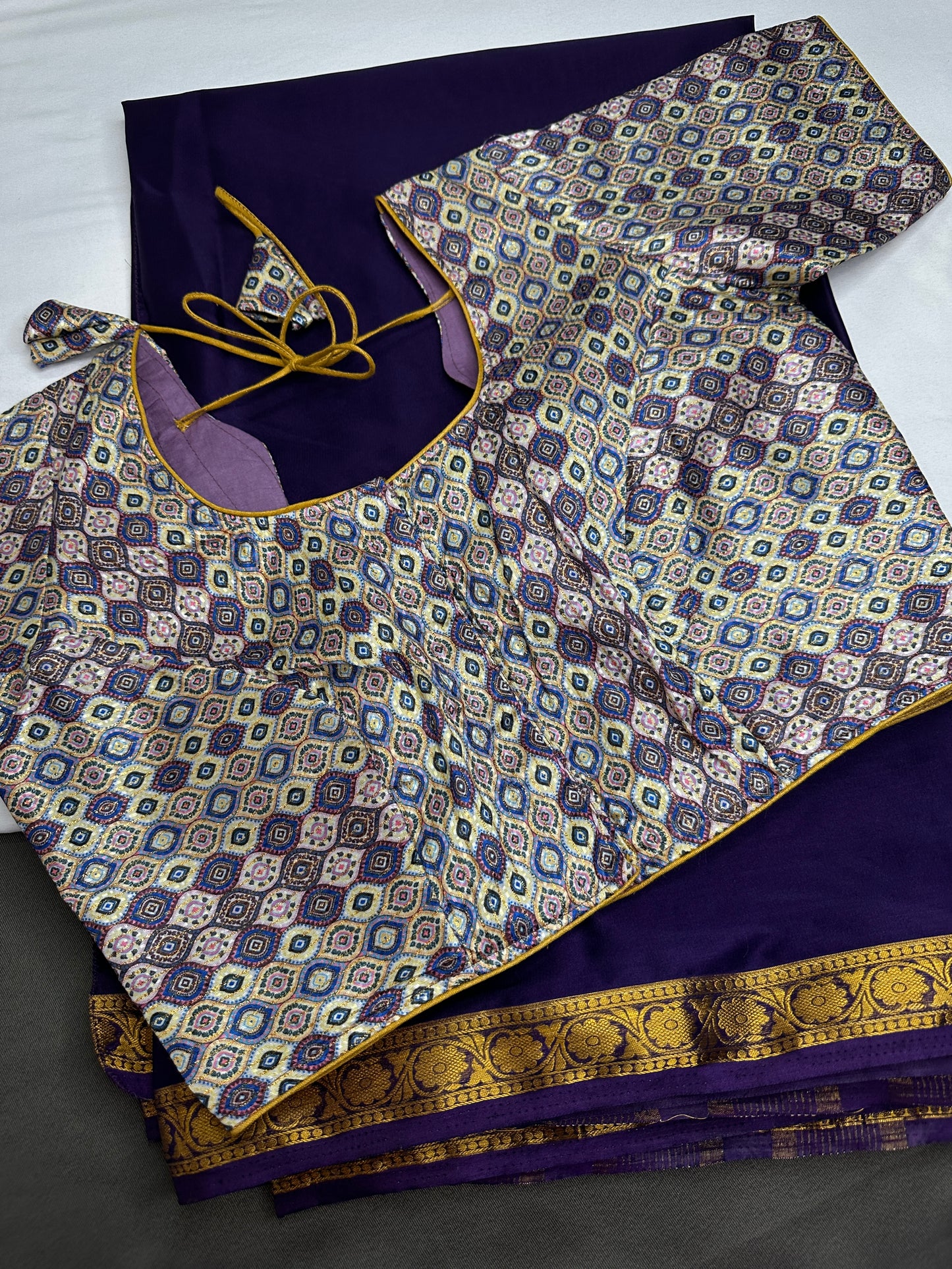 Mysore Crepe Purple Semi Silk with 2 Blouses - 