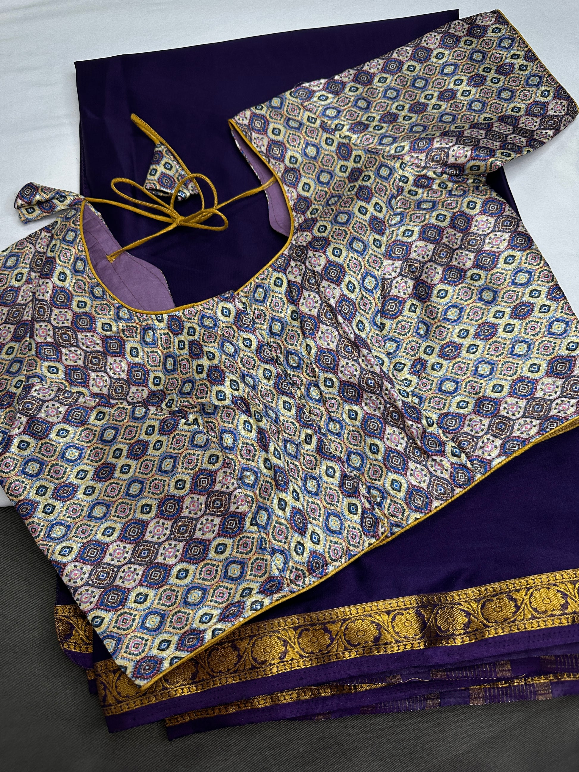 Mysore Crepe Purple Semi Silk with 2 Blouses - 