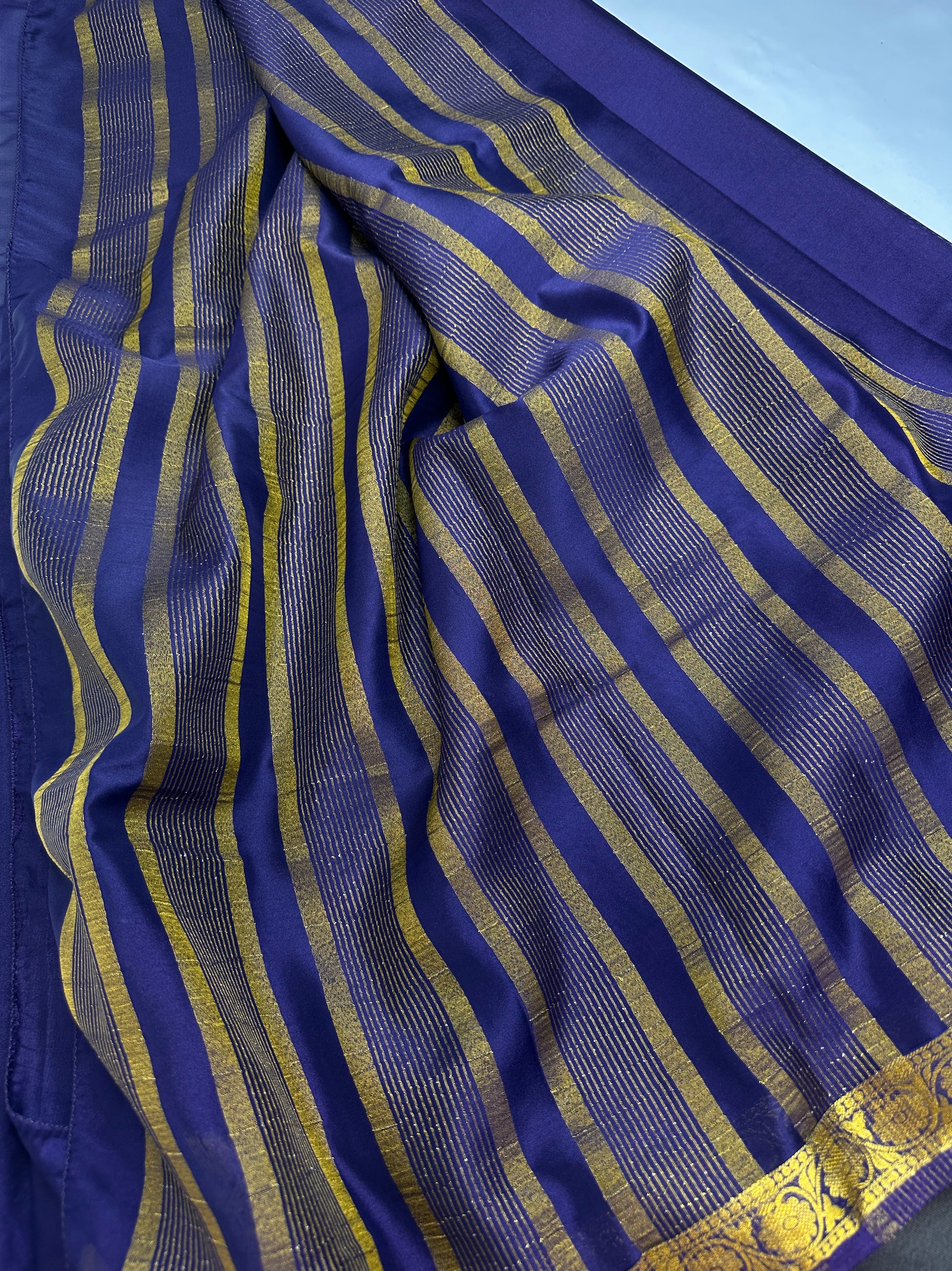 Mysore Crepe Purple Semi Silk with 2 Blouses - 