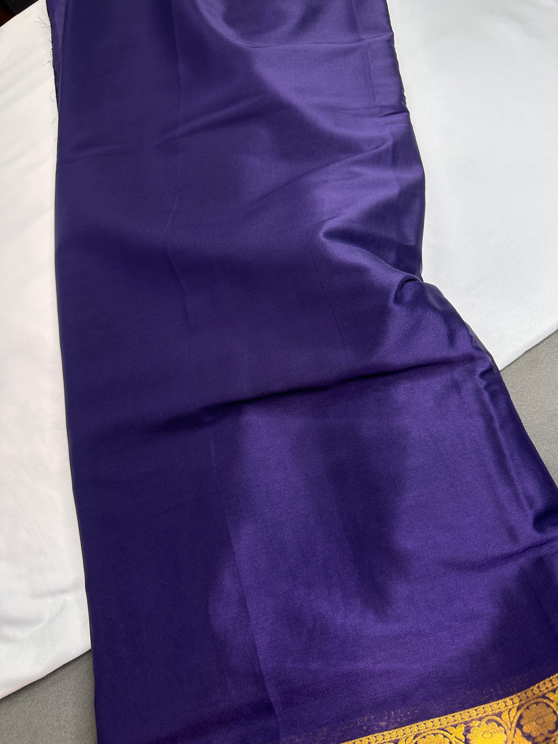Mysore Crepe Purple Semi Silk with 2 Blouses - 