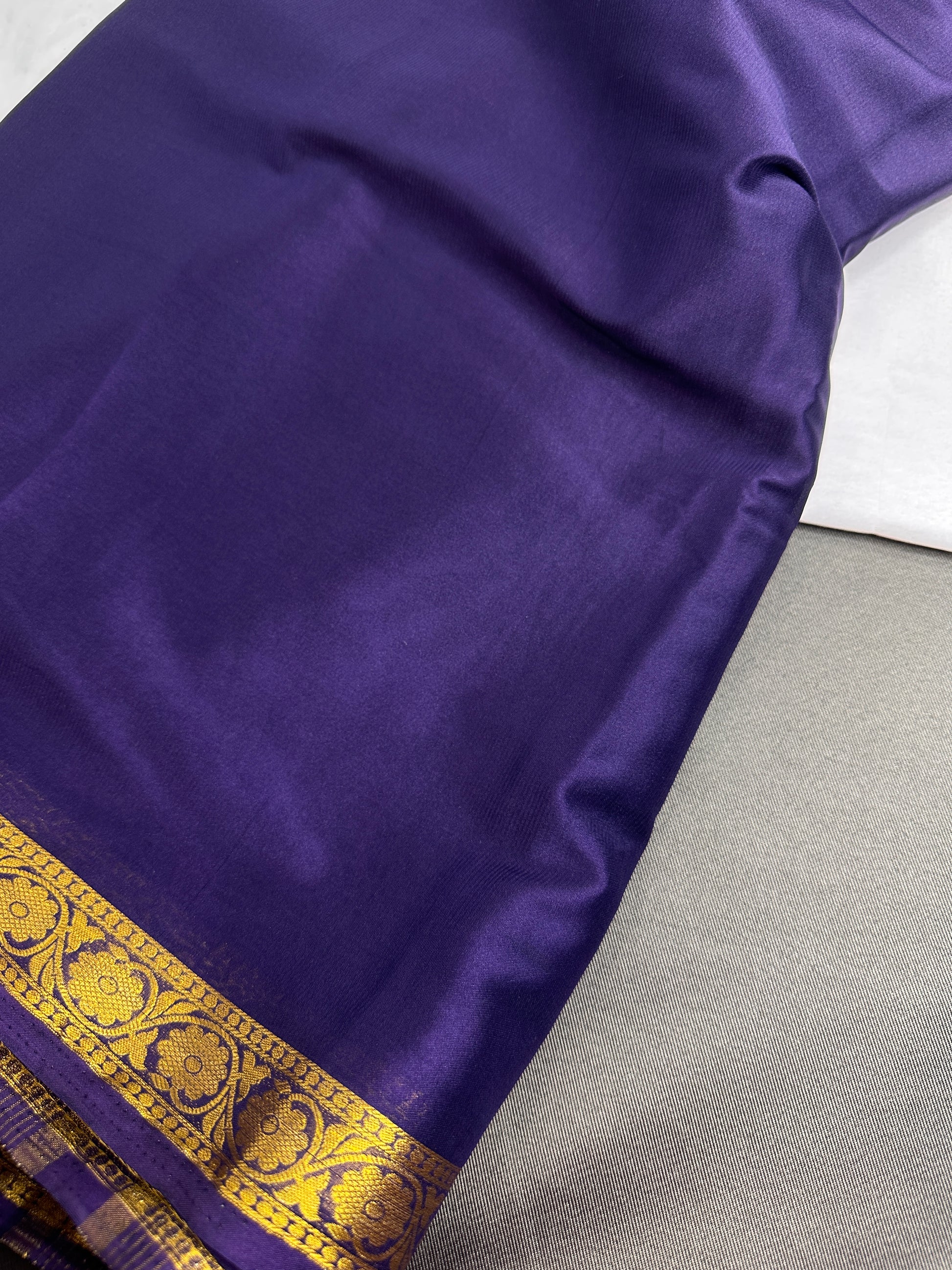 Mysore Crepe Purple Semi Silk with 2 Blouses - 