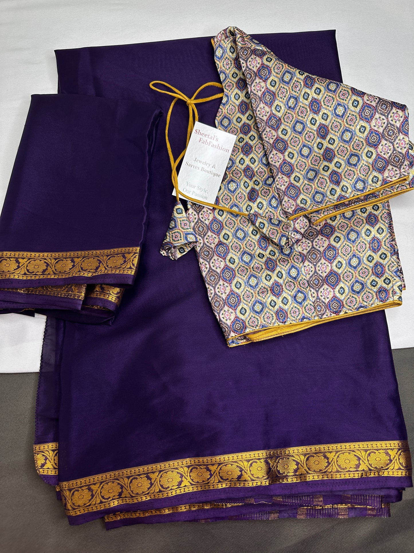 Mysore Crepe Purple Semi Silk with 2 Blouses - 