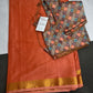 Mysore Crepe Peach Semi Silk with 2 Blouses - 