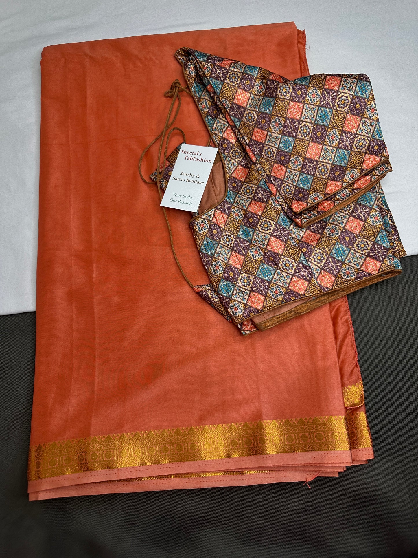 Mysore Crepe Peach Semi Silk with 2 Blouses - 