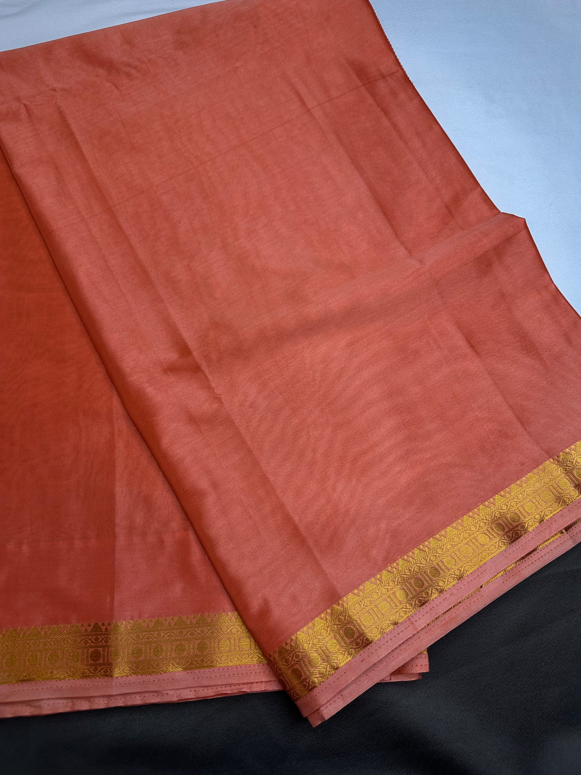 Mysore Crepe Peach Semi Silk with 2 Blouses - 