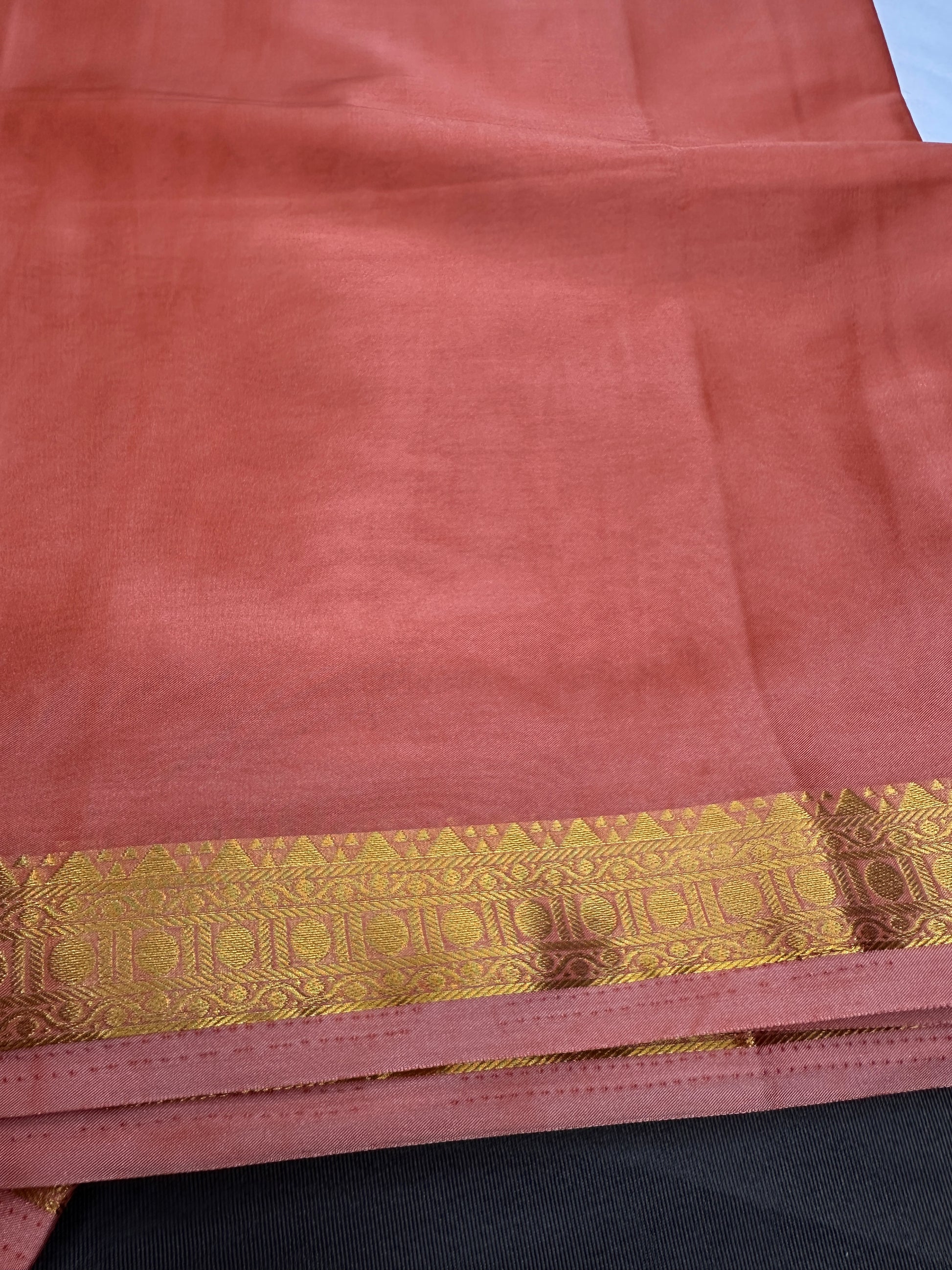 Mysore Crepe Peach Semi Silk with 2 Blouses - 