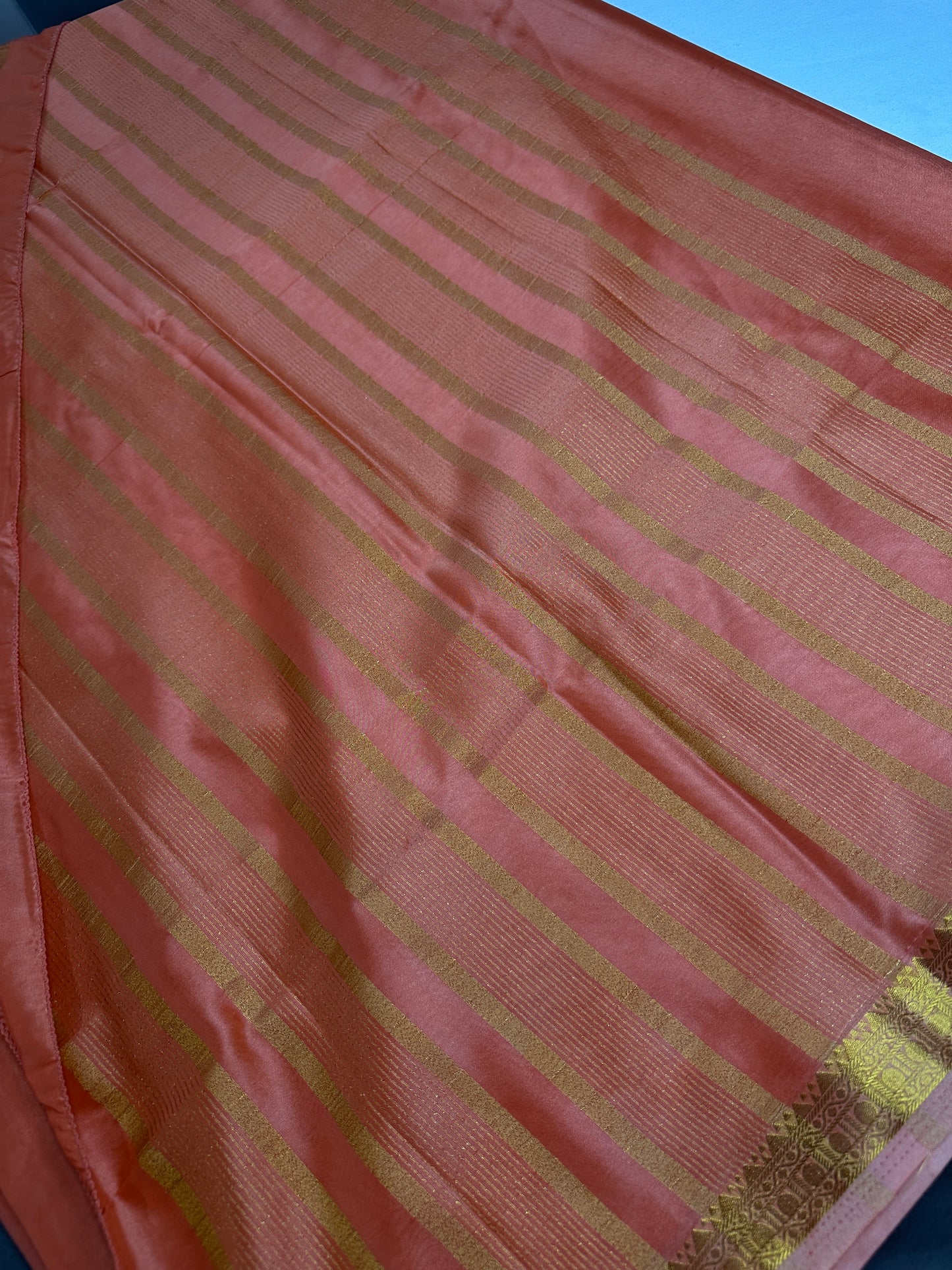 Mysore Crepe Peach Semi Silk with 2 Blouses - 