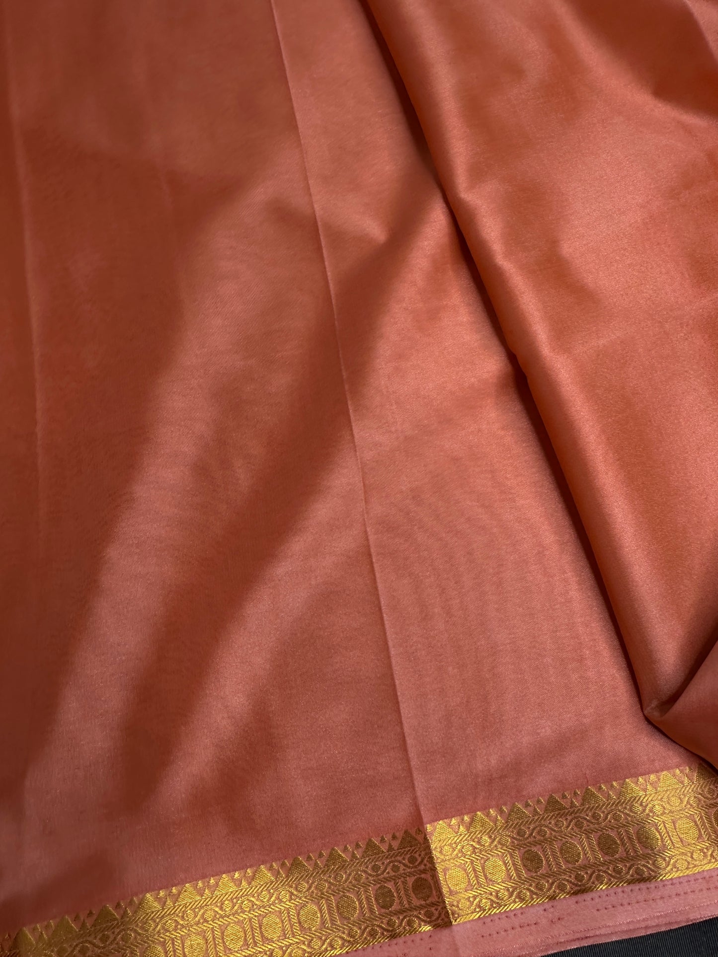 Mysore Crepe Peach Semi Silk with 2 Blouses - 