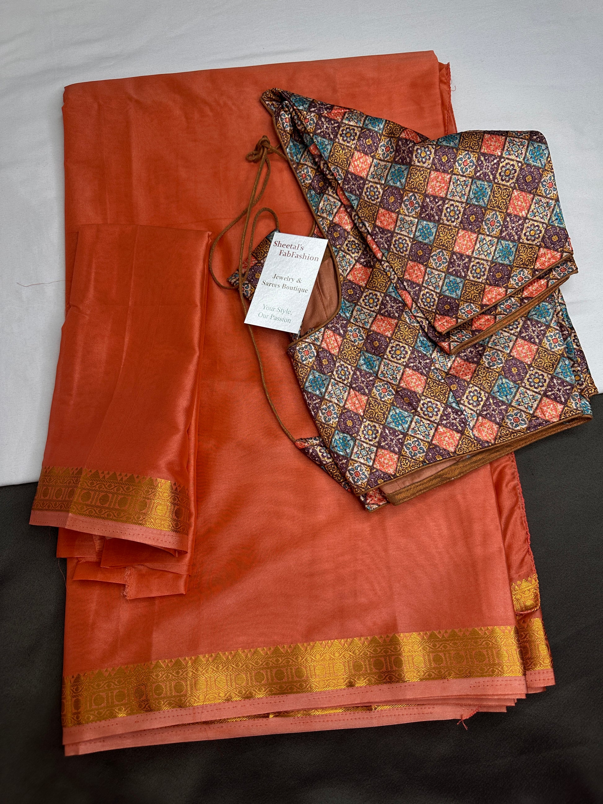Mysore Crepe Peach Semi Silk with 2 Blouses - 