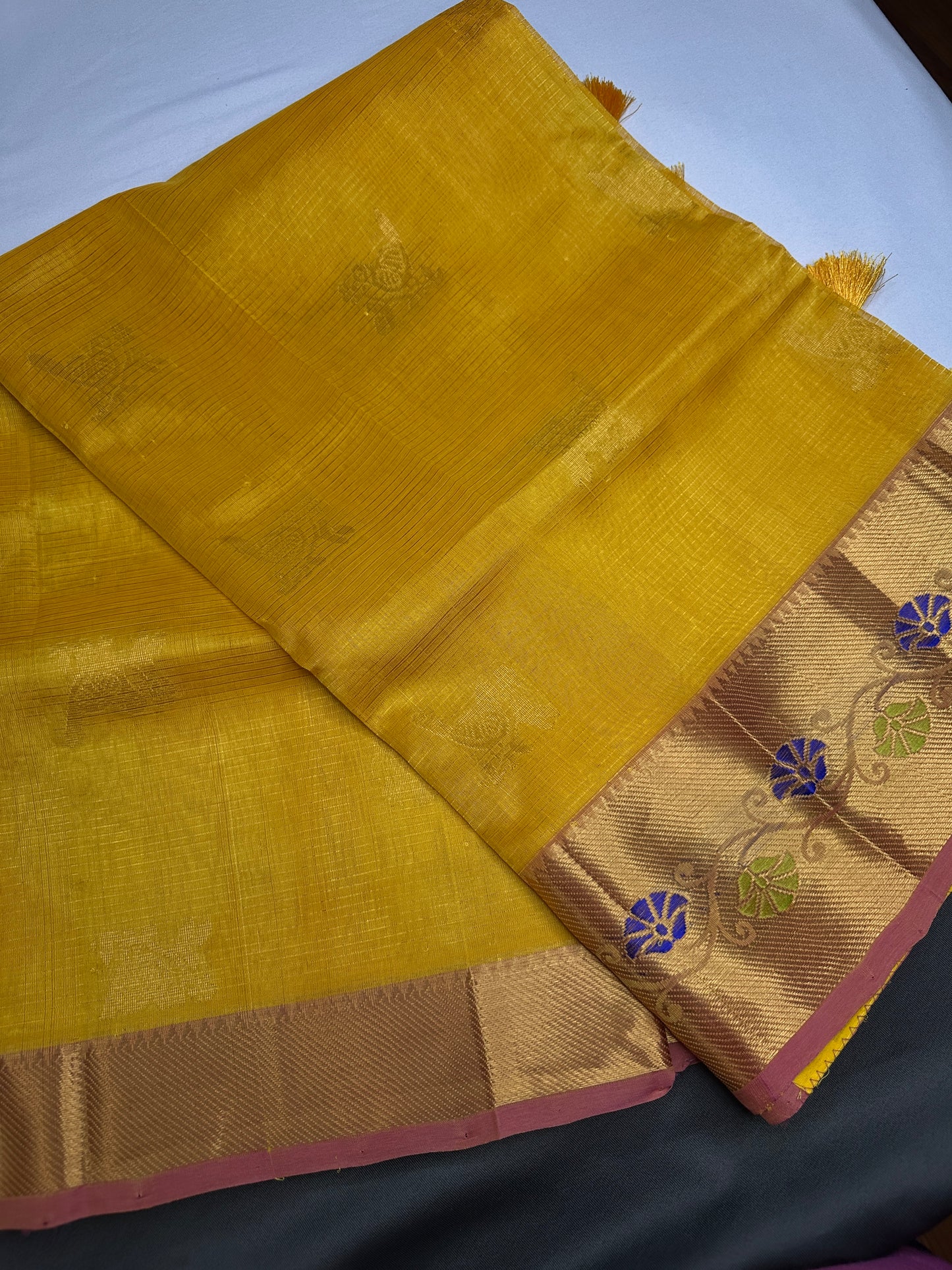 Pure Venkatgiri Handloom Yellow Pink Silk Saree - 