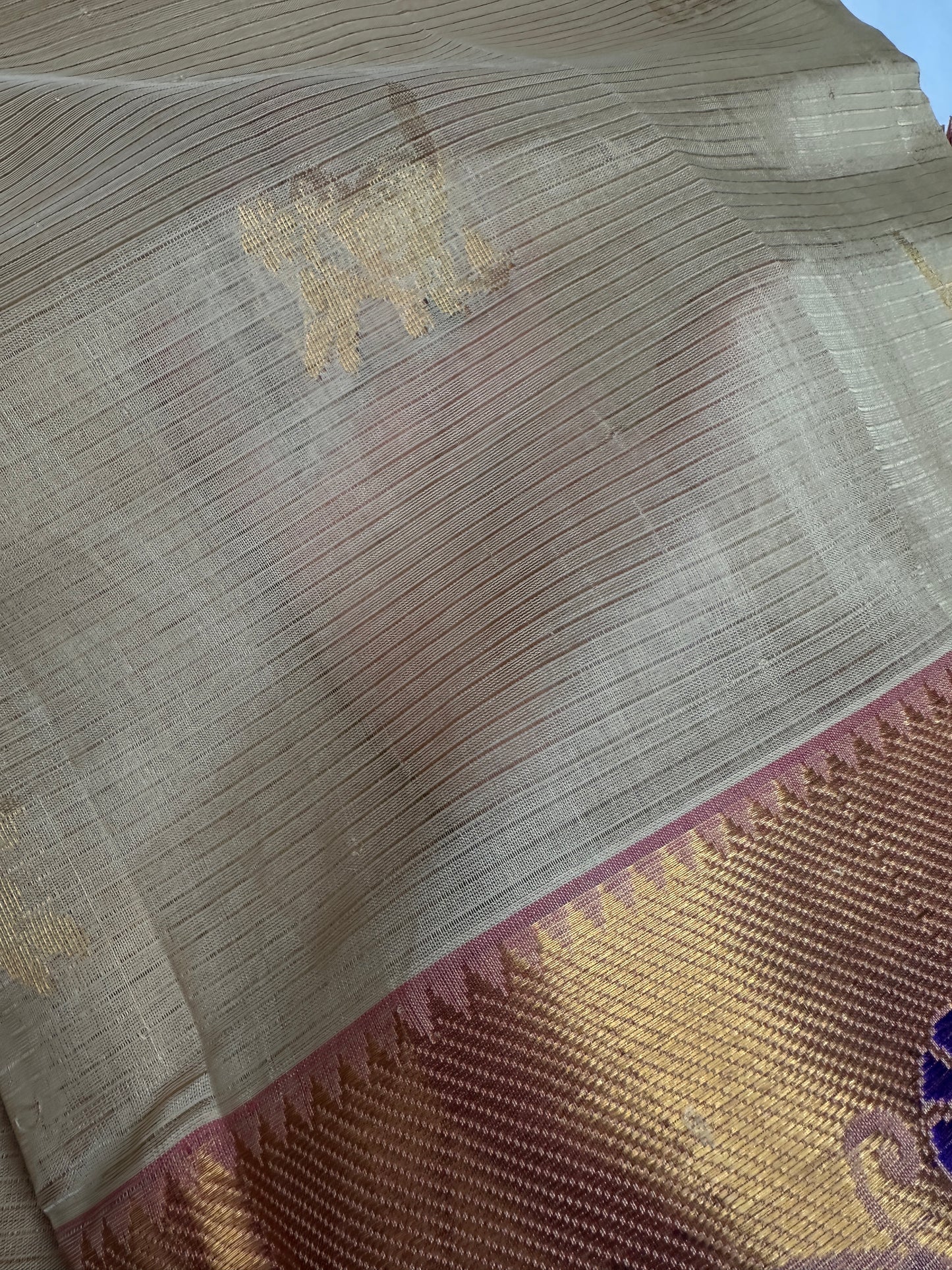 Pure Venkatgiri Handloom Beige Pink Silk Saree - 