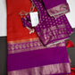 Banarsi Crepe Small Checks Orange Saree - 