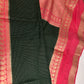 Banarsi Crepe Small Checks Green Saree - 