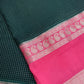 Banarsi Crepe Small Checks Green Saree - 