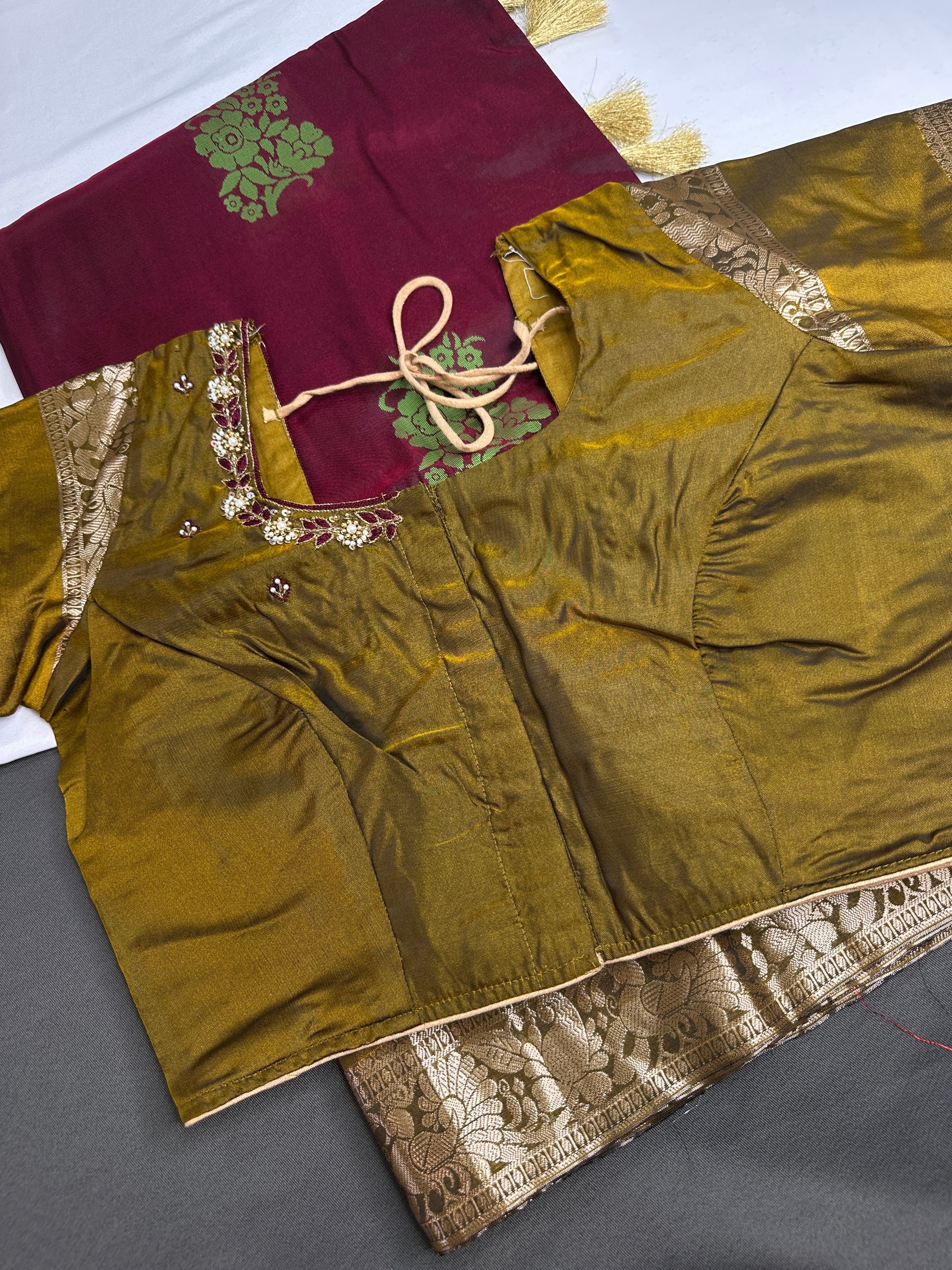 Gap Border Mangalgiri Semi Maroon Green Sillk Saree - 