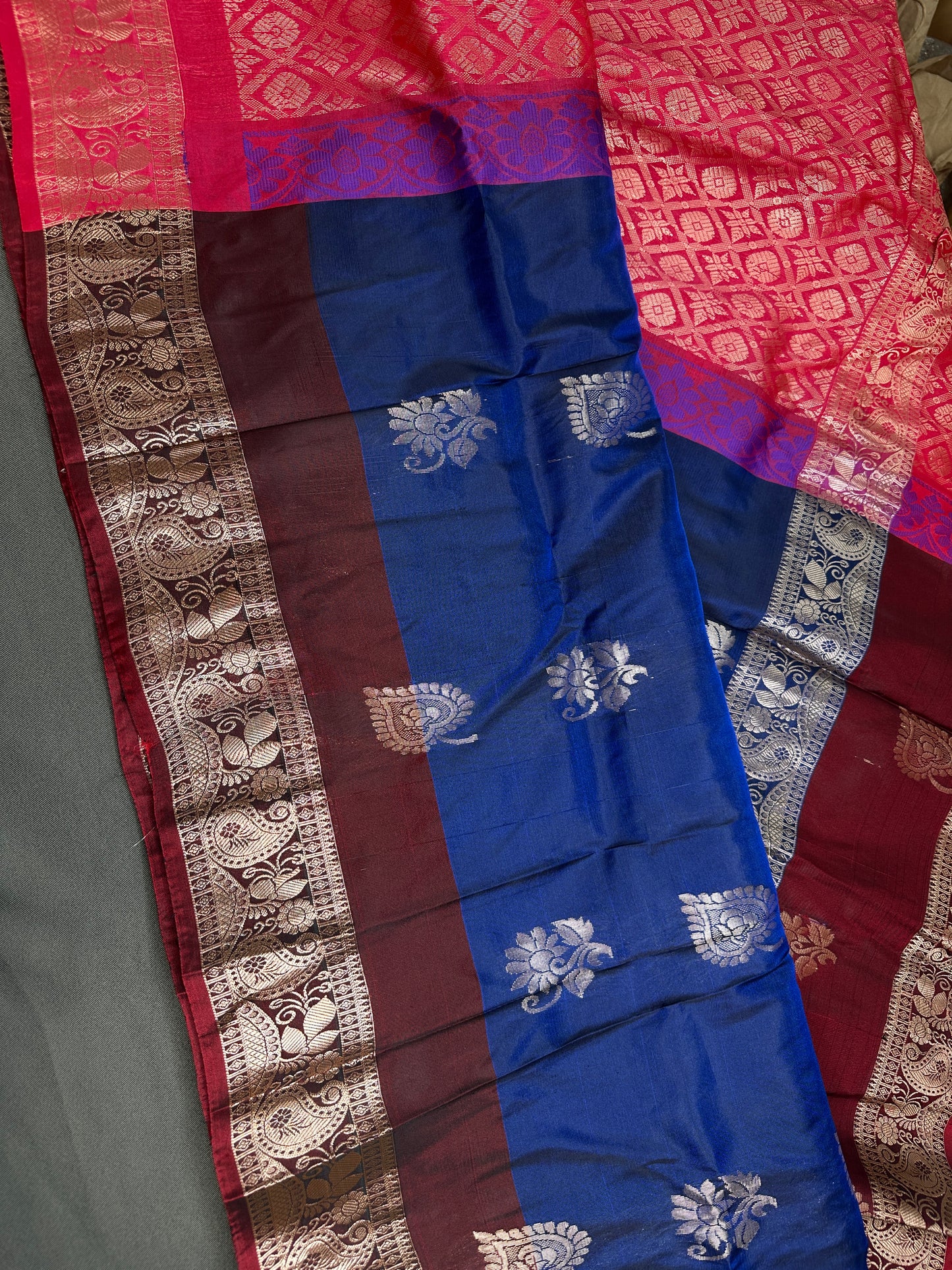 Gap Border Mangalgiri Semi Blue Sillk Saree - 