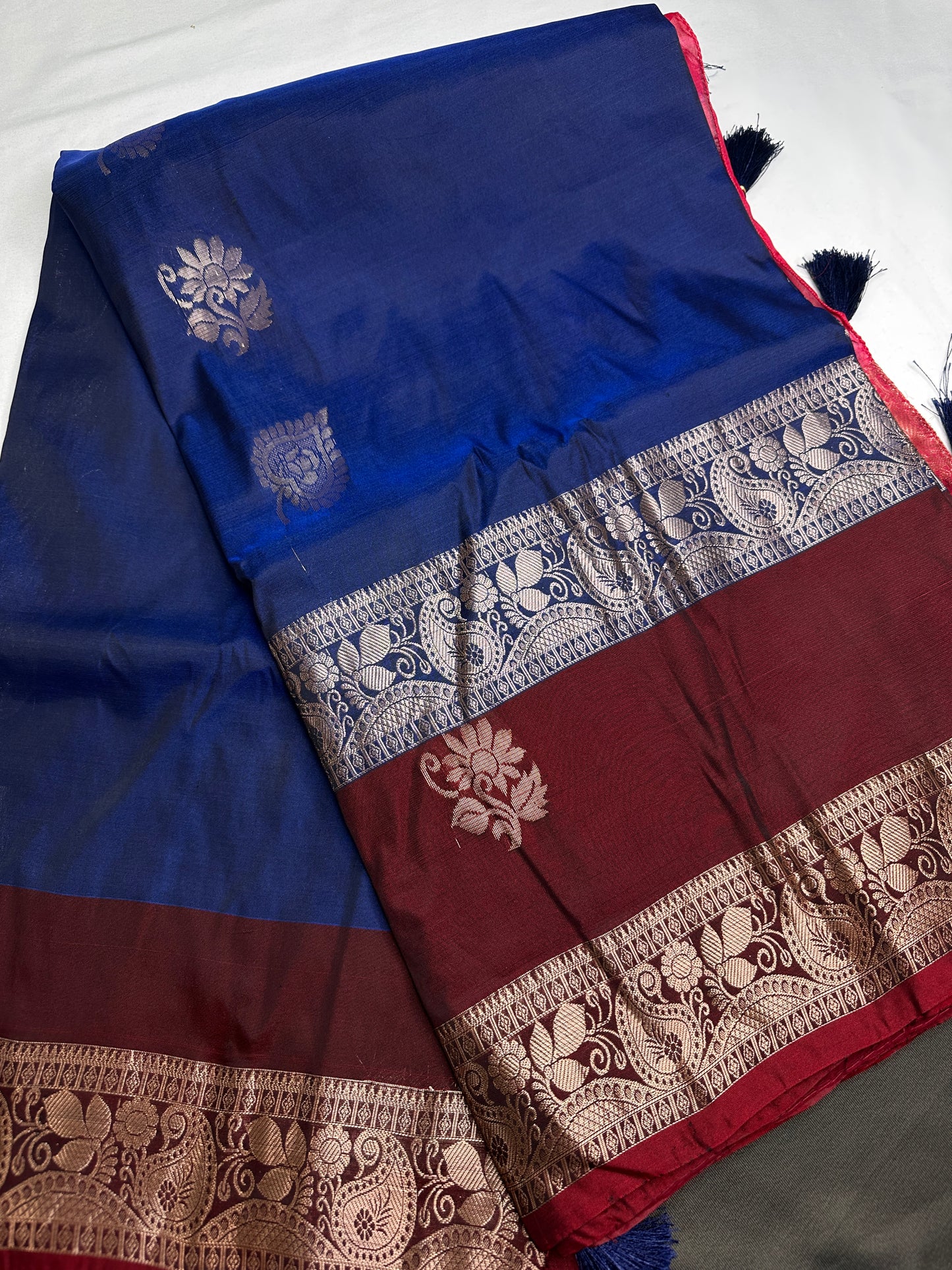 Gap Border Mangalgiri Semi Blue Sillk Saree - 