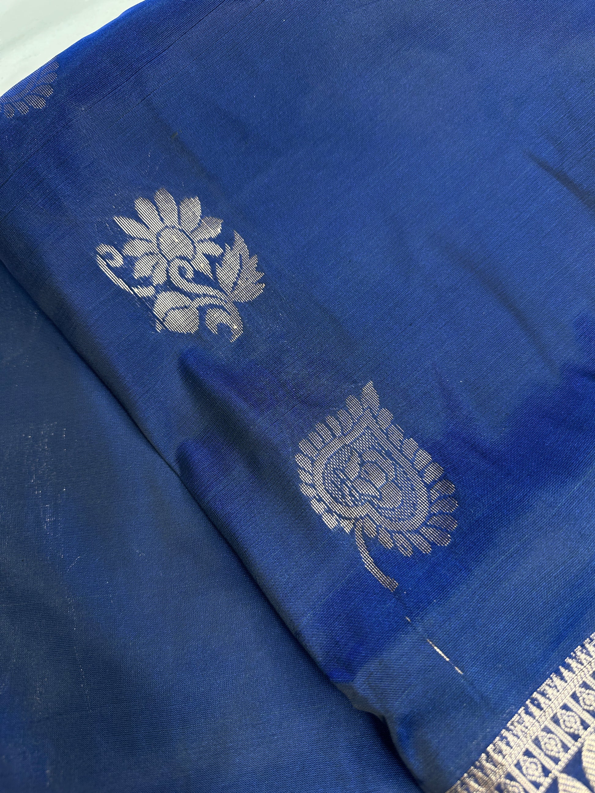 Gap Border Mangalgiri Semi Blue Sillk Saree - 