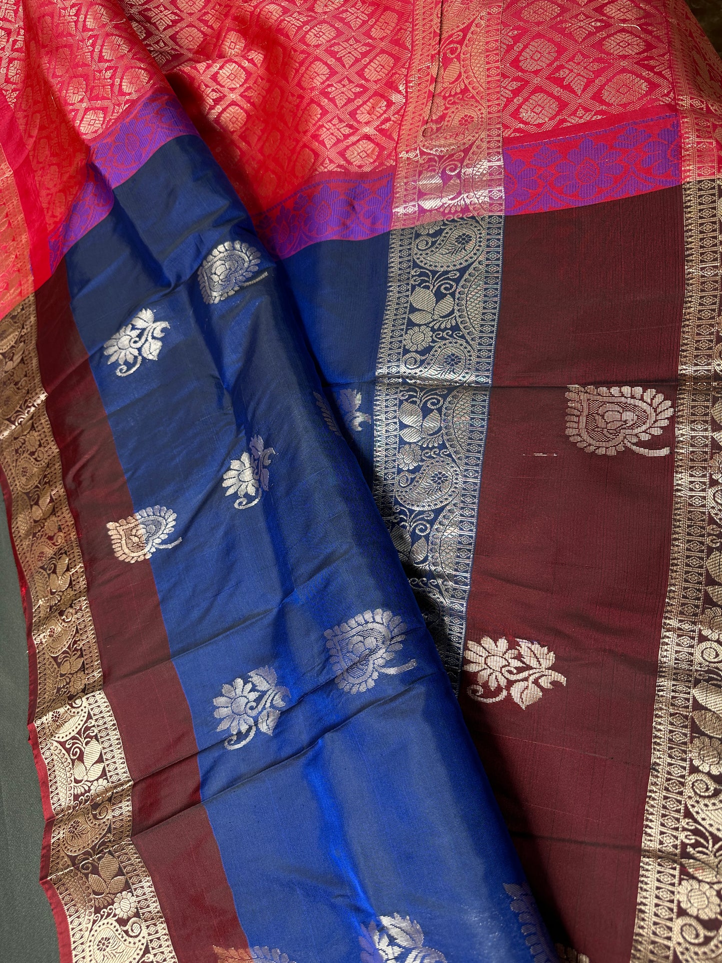 Gap Border Mangalgiri Semi Blue Sillk Saree - 