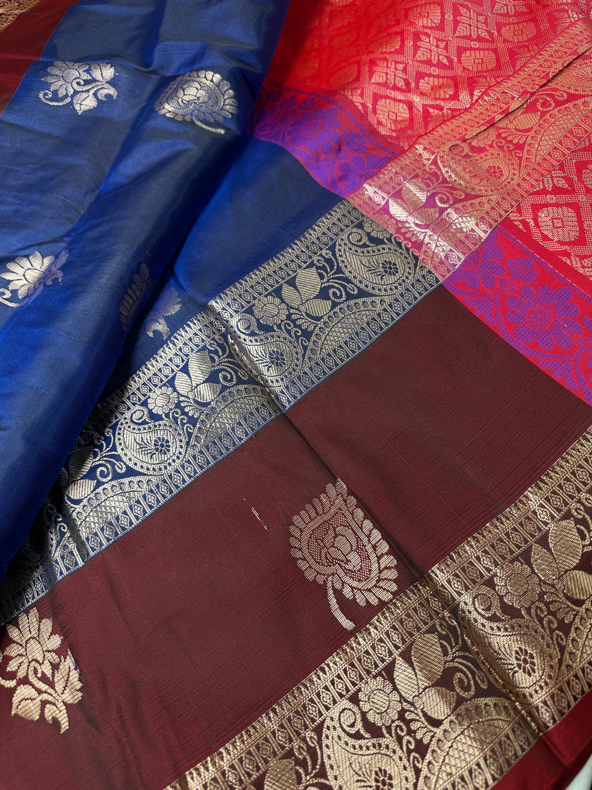 Gap Border Mangalgiri Semi Blue Sillk Saree - 
