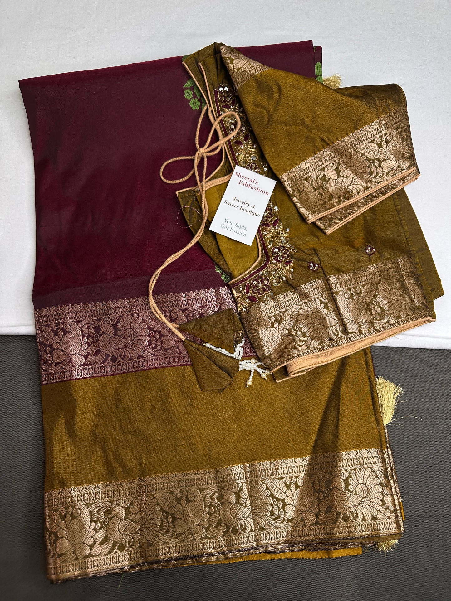 Gap Border Mangalgiri Semi Maroon Green Sillk Saree - 