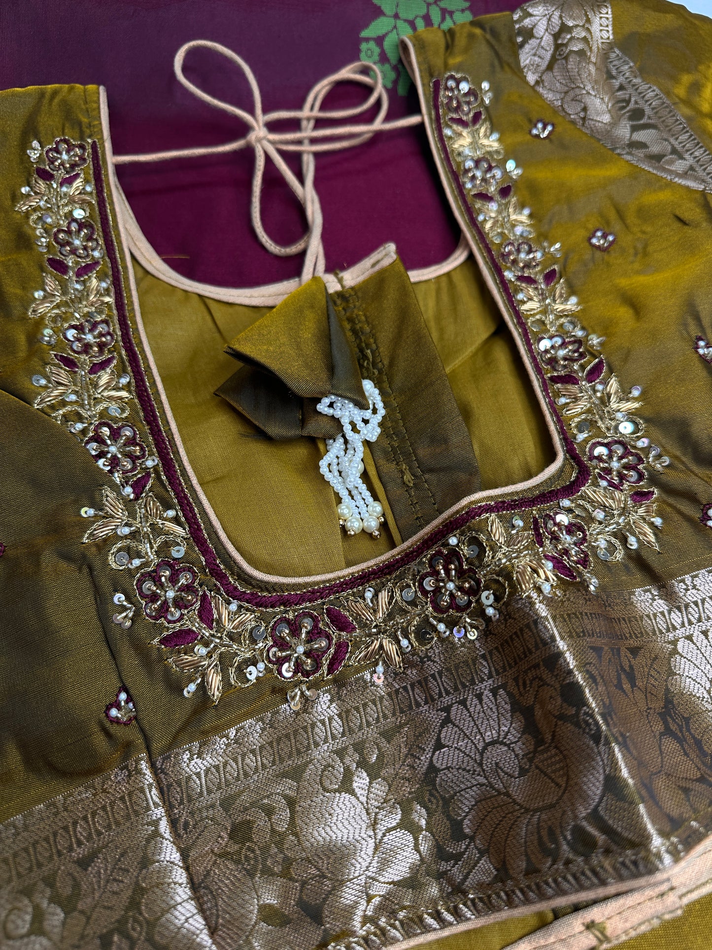 Gap Border Mangalgiri Semi Maroon Green Sillk Saree - 