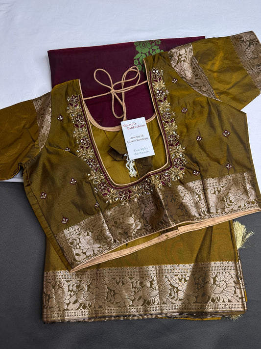 Gap Border Mangalgiri Semi Maroon Green Sillk Saree - 