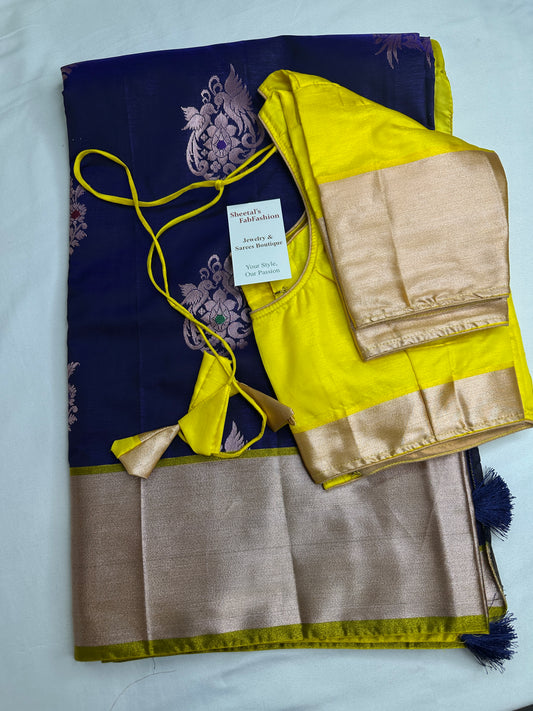 Semi Kanchi Pattu Blue Silk Saree - 