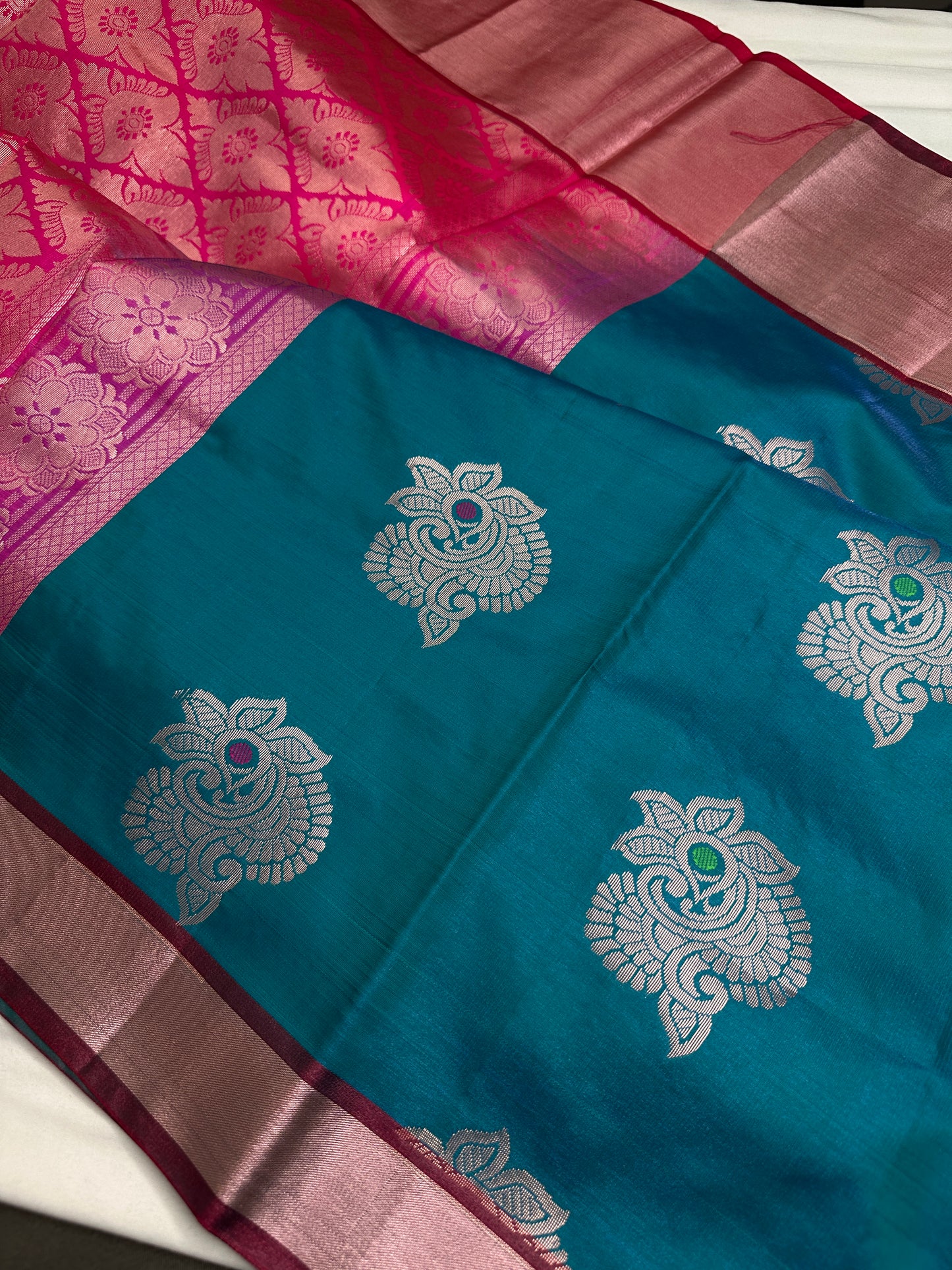 Semi Kanchi Pattu Blue Pink Silk Saree - 