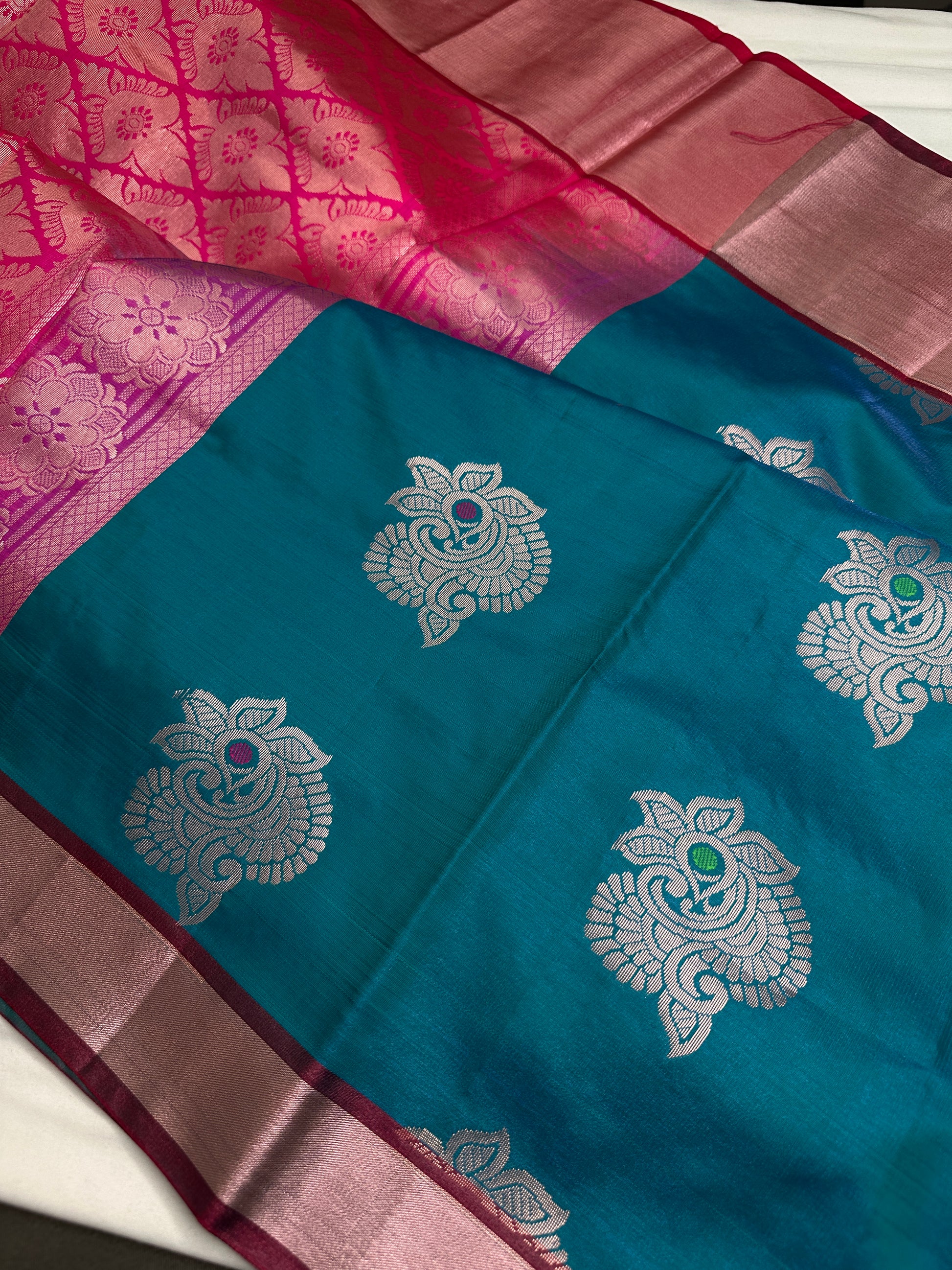 Semi Kanchi Pattu Blue Pink Silk Saree - 