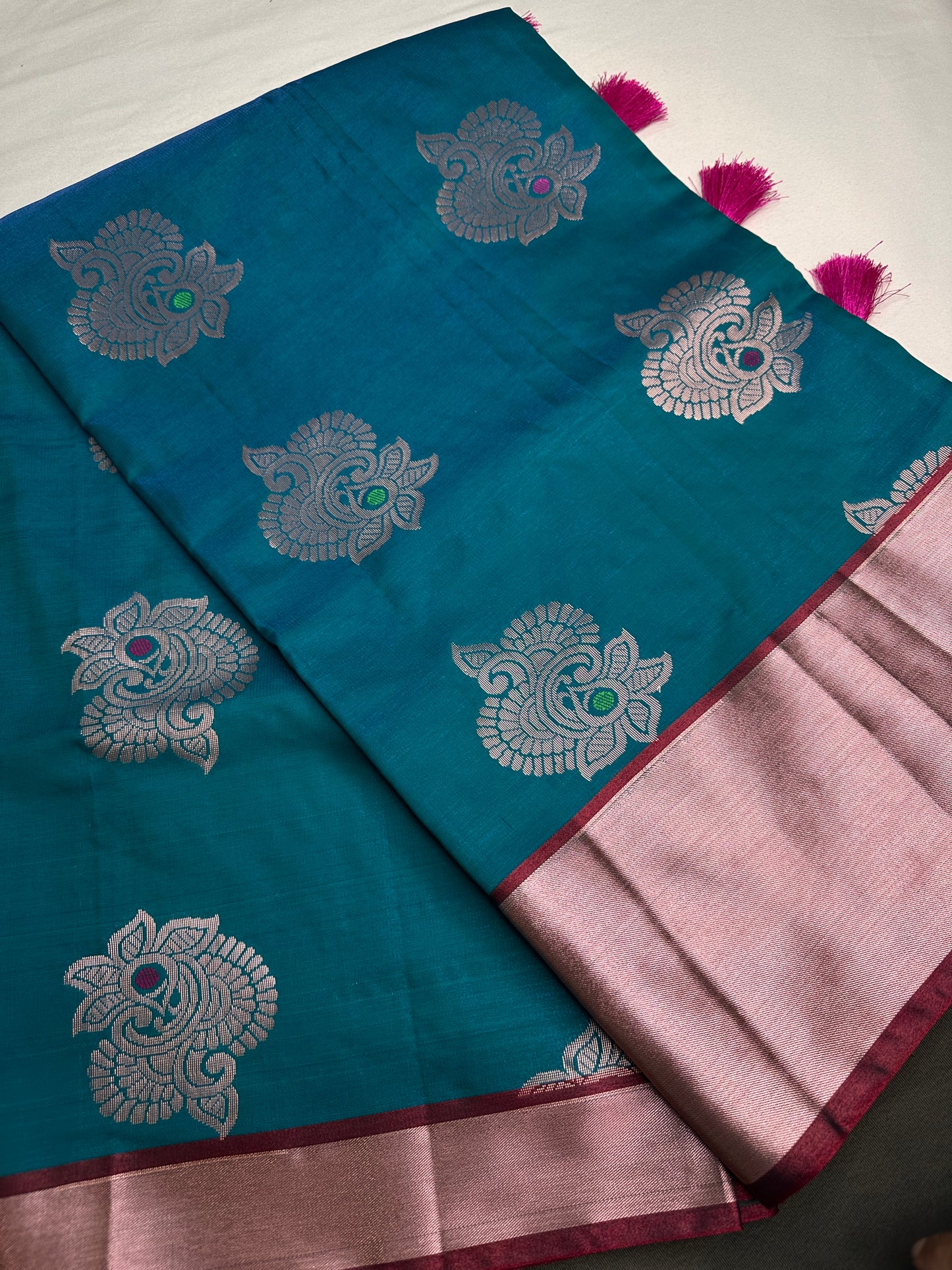 Semi Kanchi Pattu Blue Pink Silk Saree - 