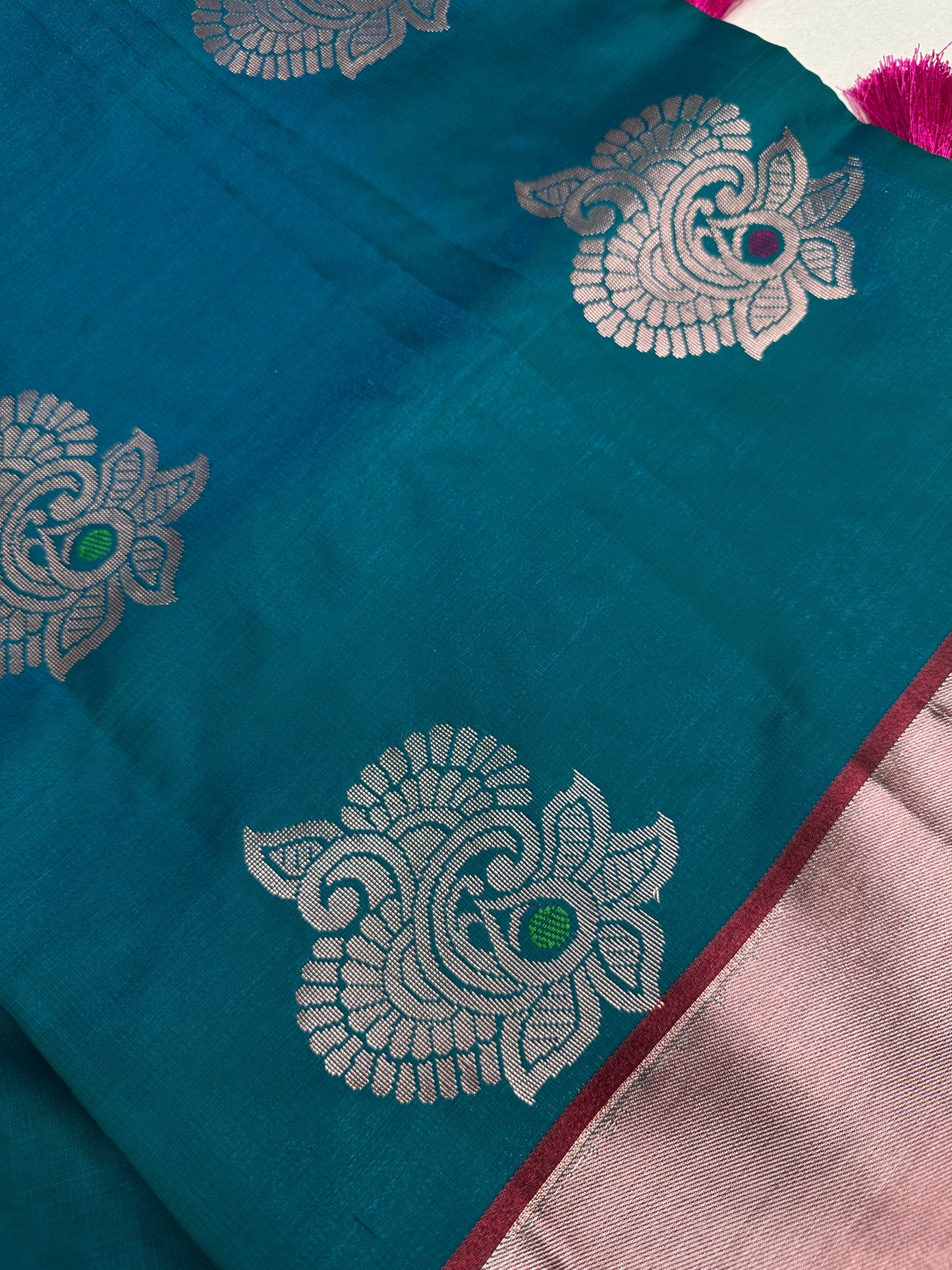 Semi Kanchi Pattu Blue Pink Silk Saree - 