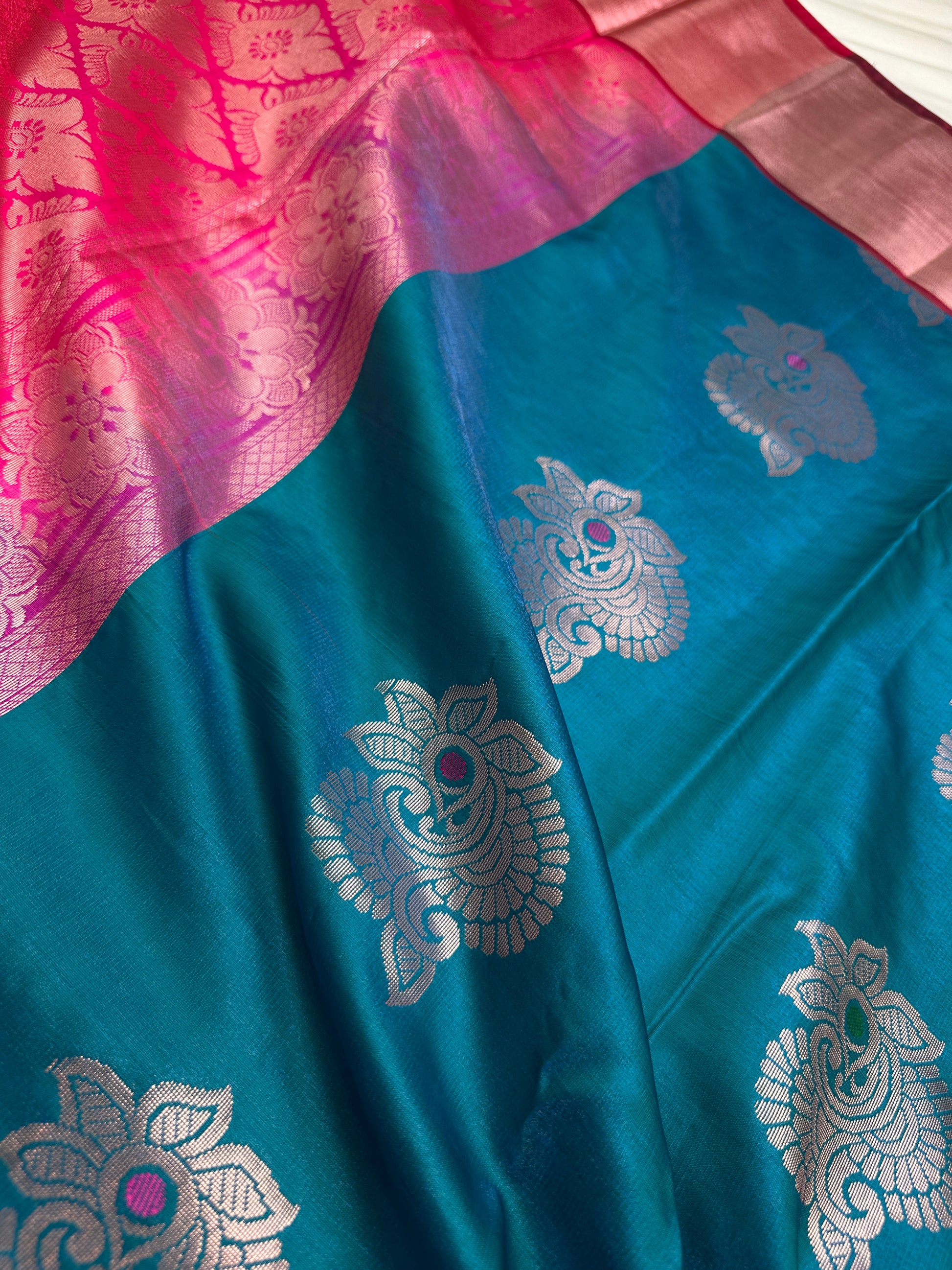 Semi Kanchi Pattu Blue Pink Silk Saree - 