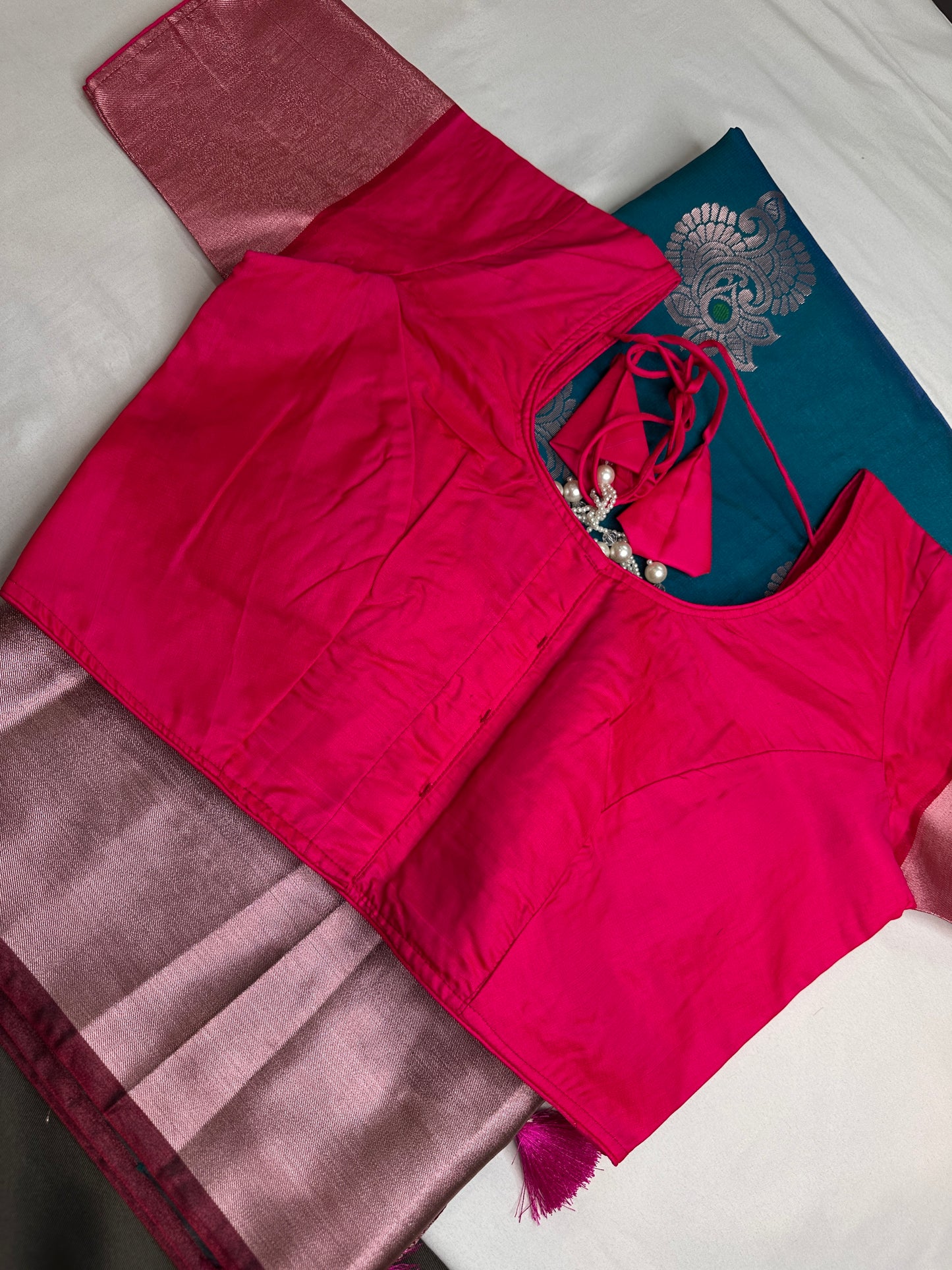 Semi Kanchi Pattu Blue Pink Silk Saree - 