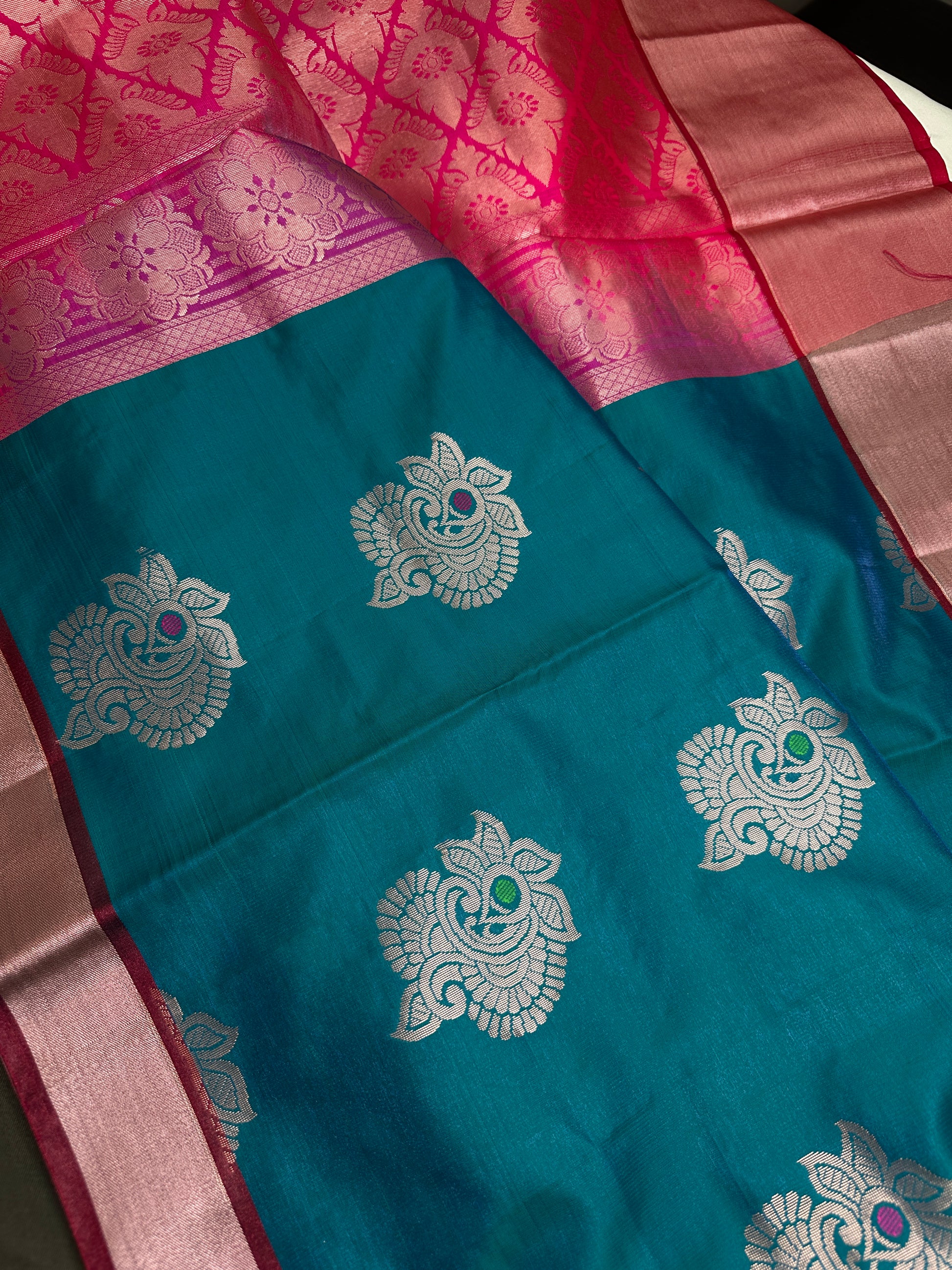 Semi Kanchi Pattu Blue Pink Silk Saree - 