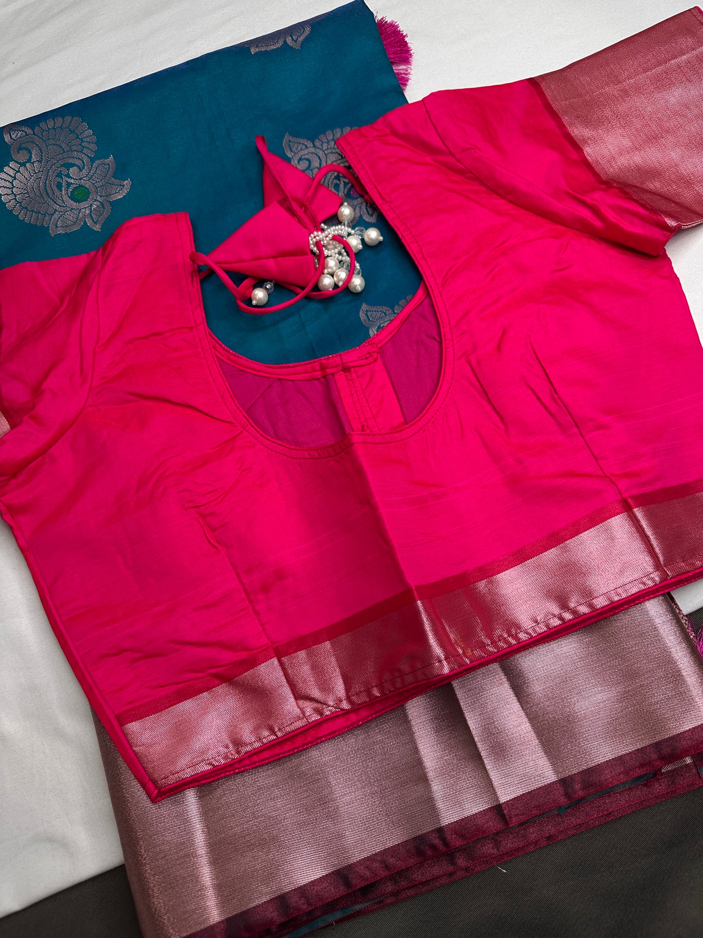 Semi Kanchi Pattu Blue Pink Silk Saree - 