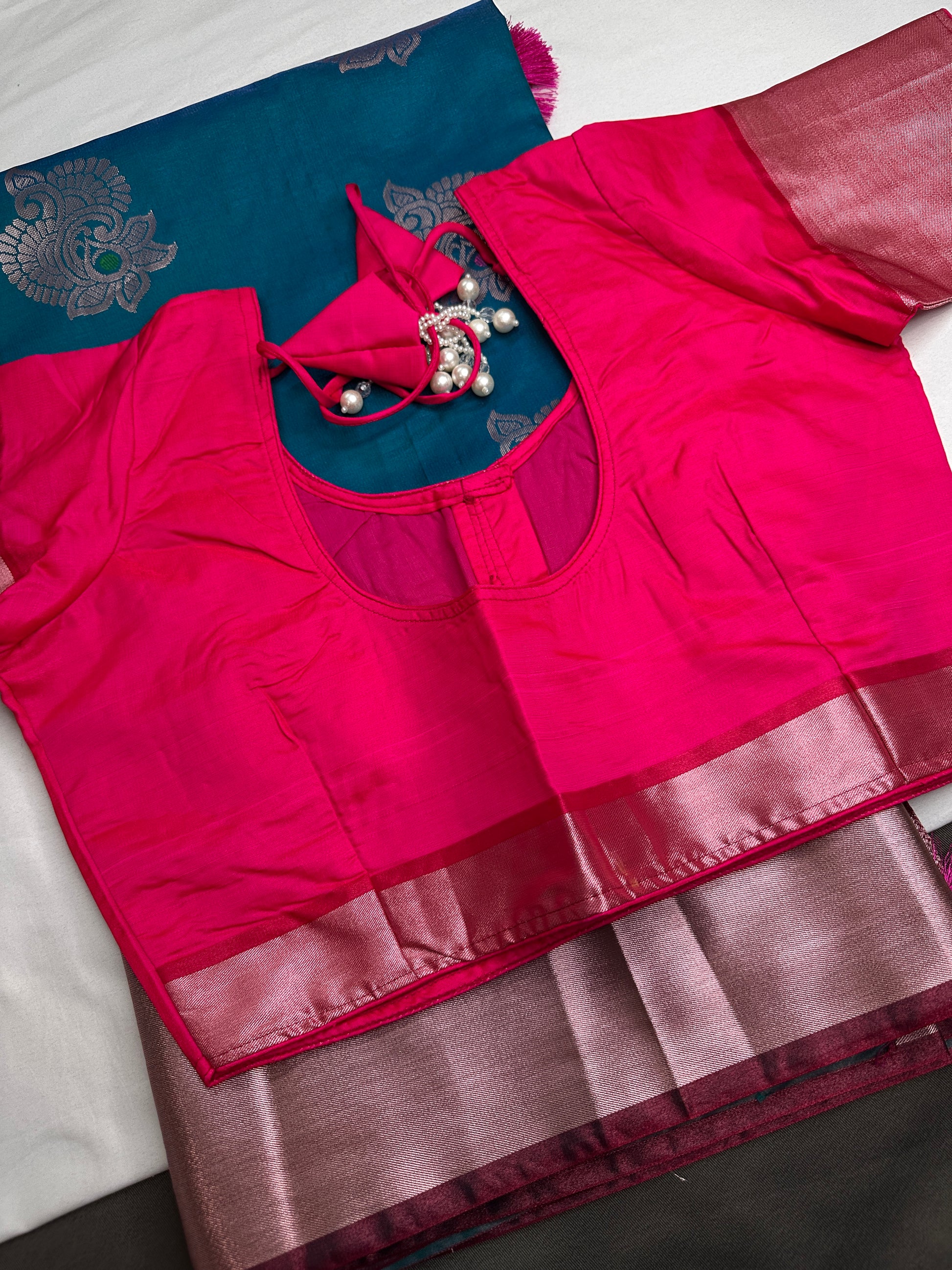 Semi Kanchi Pattu Blue Pink Silk Saree - 