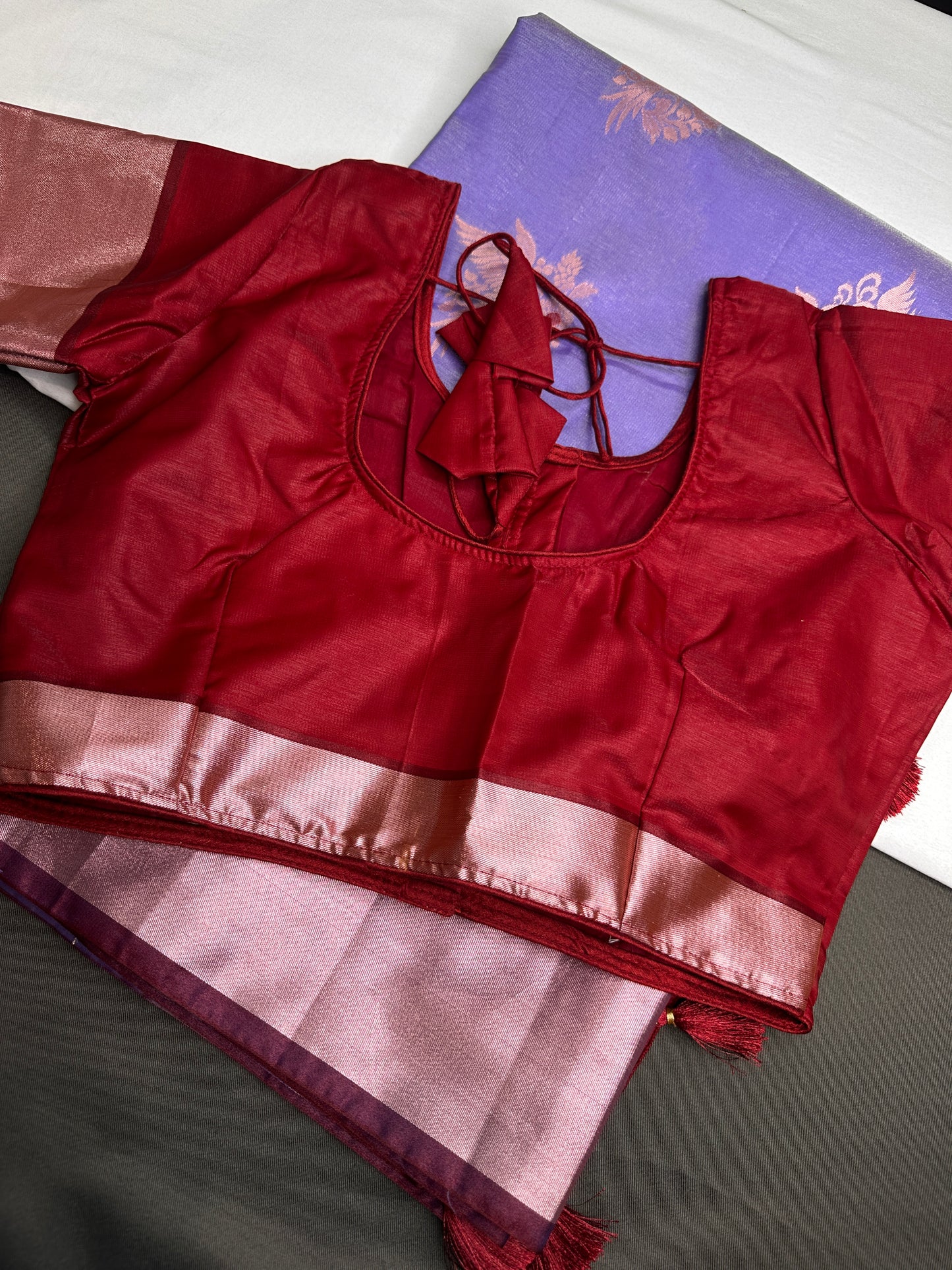 Semi Kanchi Pattu Purple Lavender Silk Saree - 