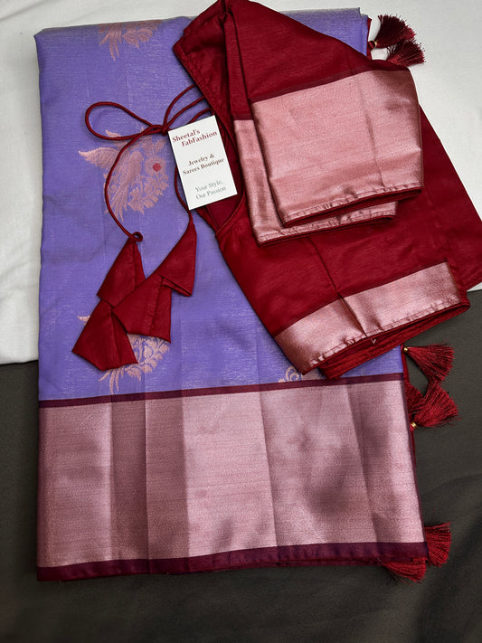 Semi Kanchi Pattu Purple Lavender Silk Saree - 