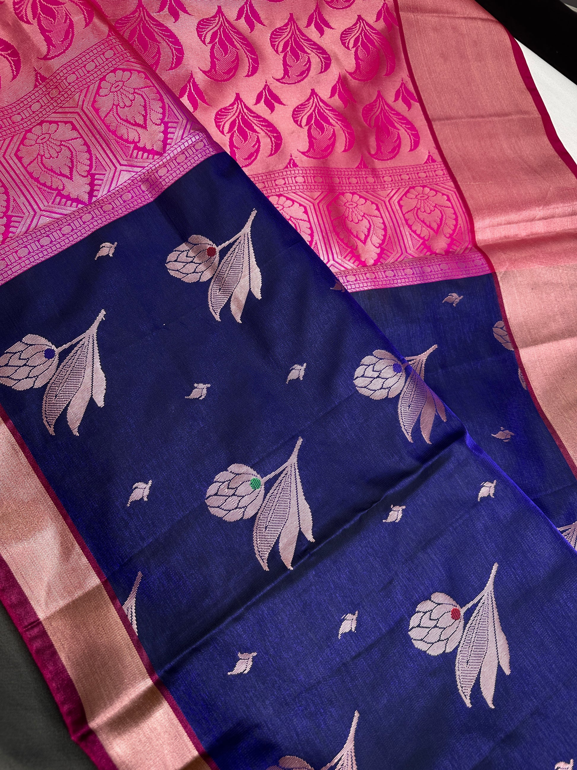Semi Kanchi Pattu Blue Pink Silk Saree - 