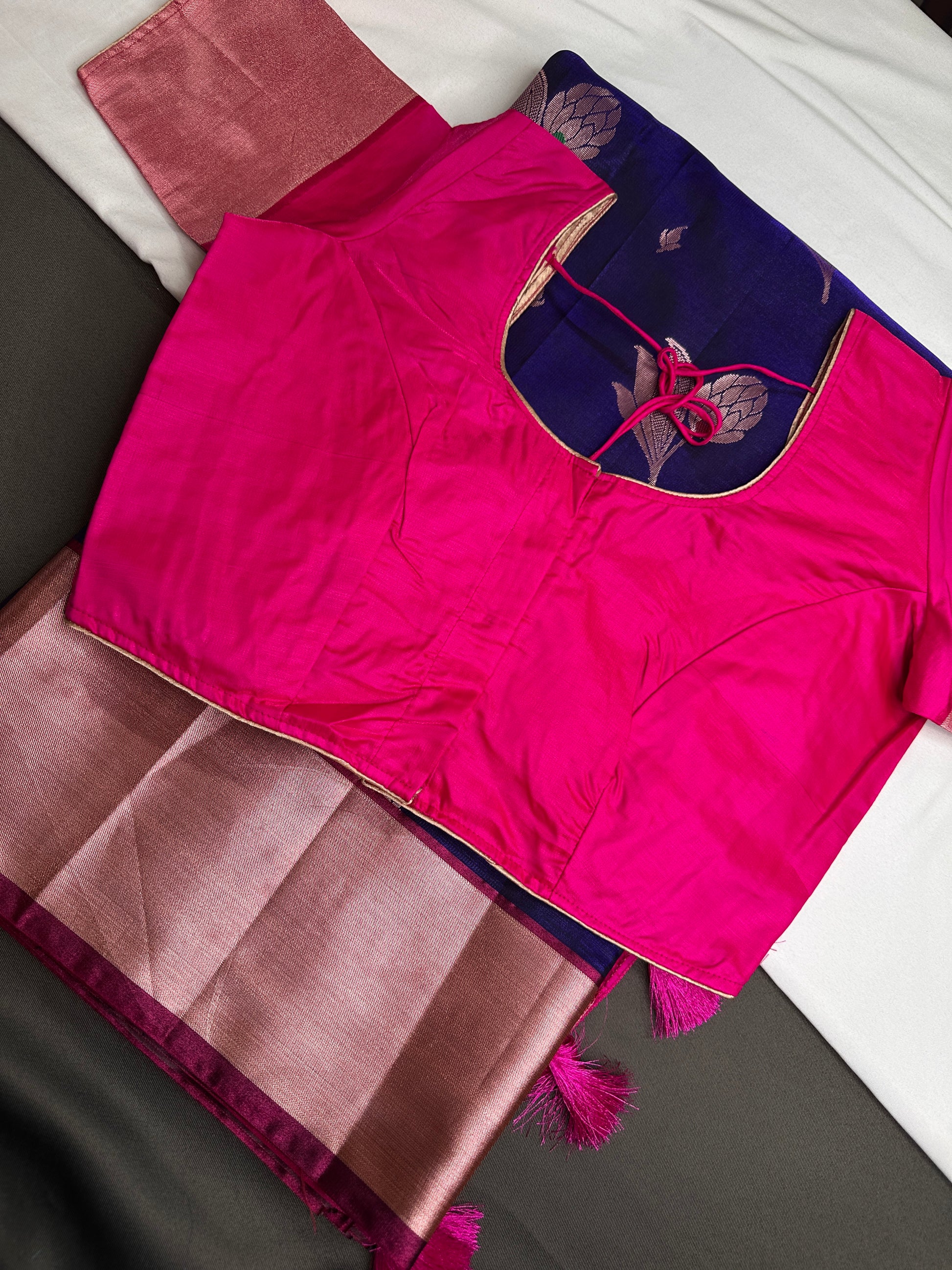 Semi Kanchi Pattu Blue Pink Silk Saree - 