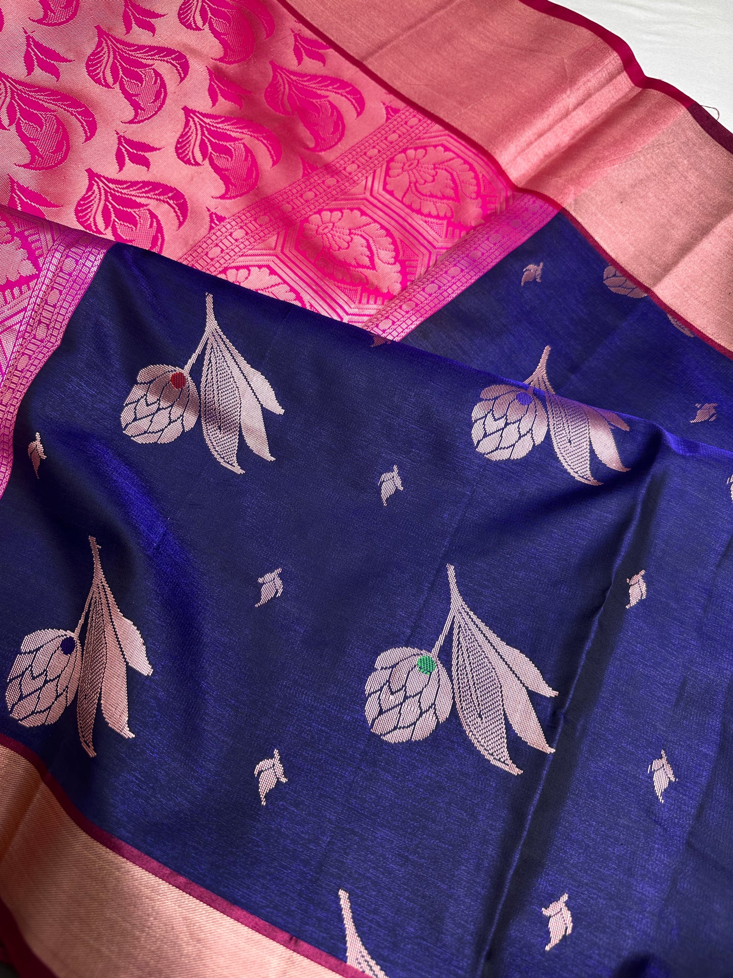 Semi Kanchi Pattu Blue Pink Silk Saree - 