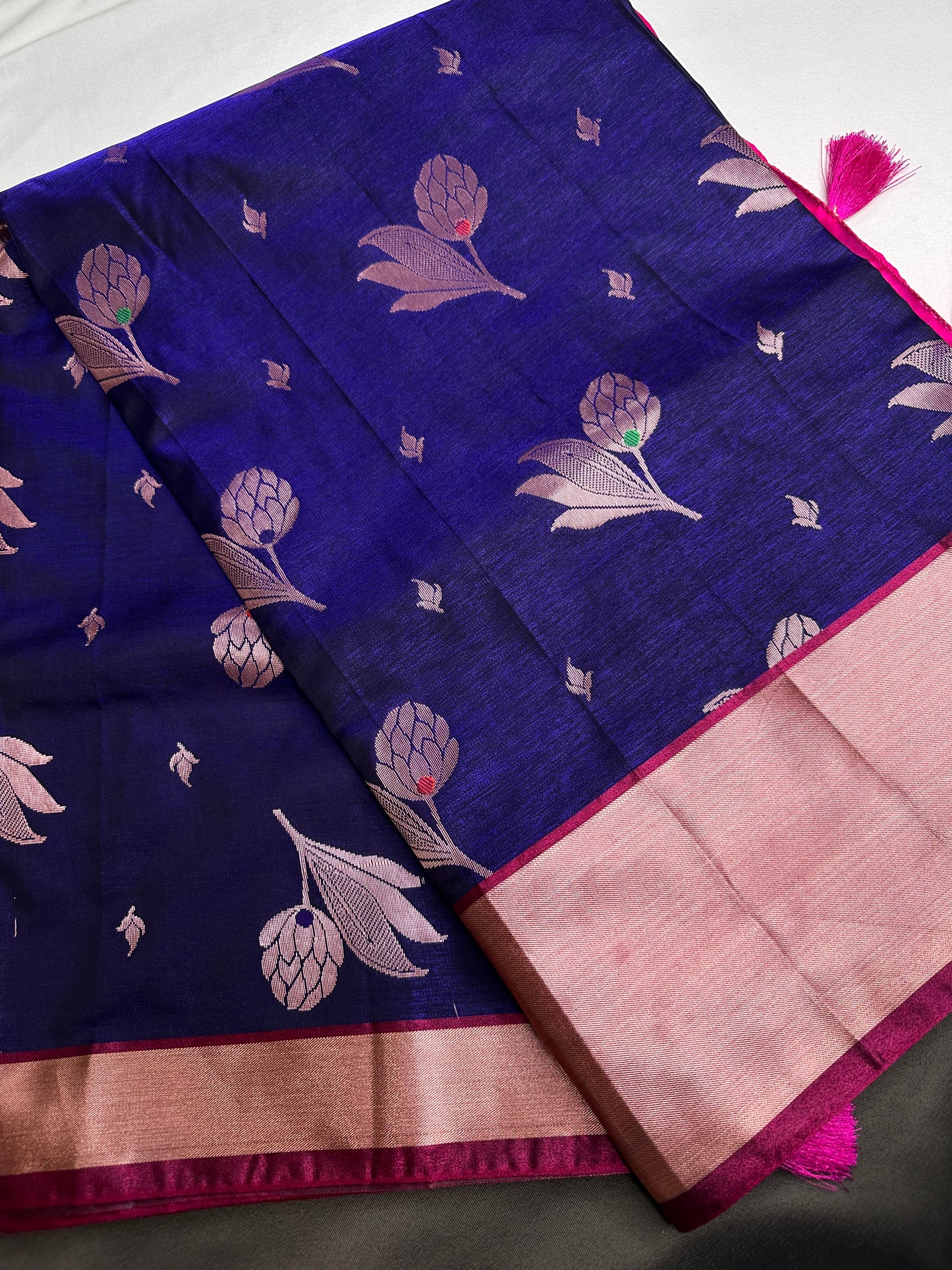 Semi Kanchi Pattu Blue Pink Silk Saree - 