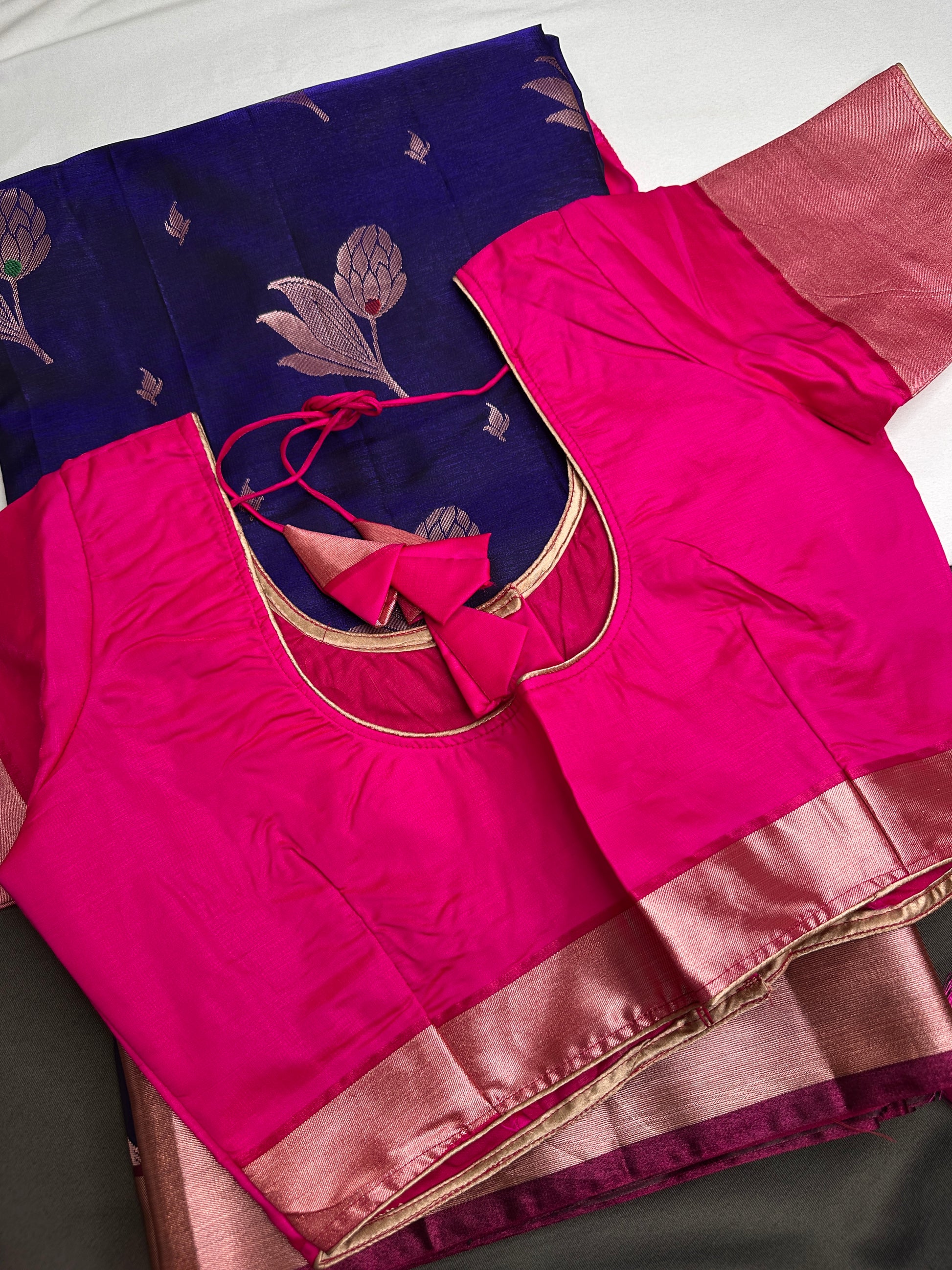 Semi Kanchi Pattu Blue Pink Silk Saree - 