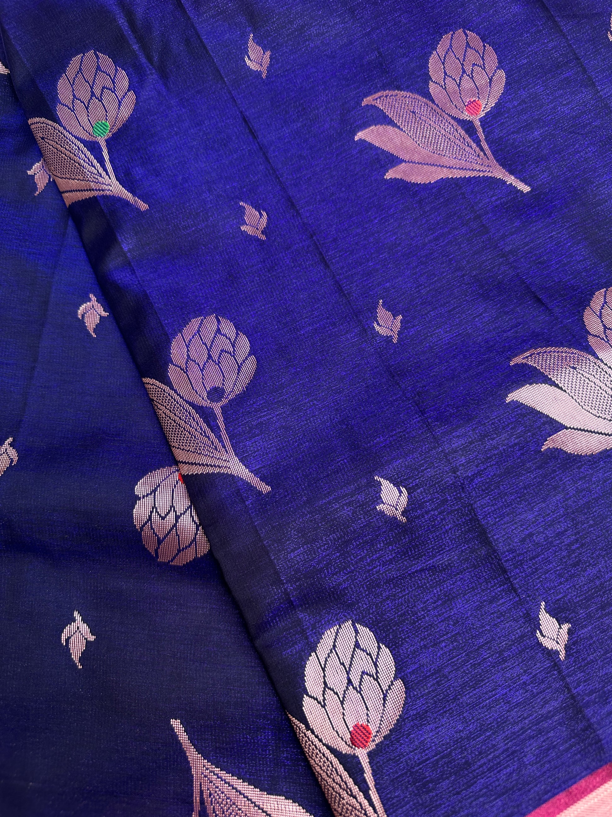 Semi Kanchi Pattu Blue Pink Silk Saree - 