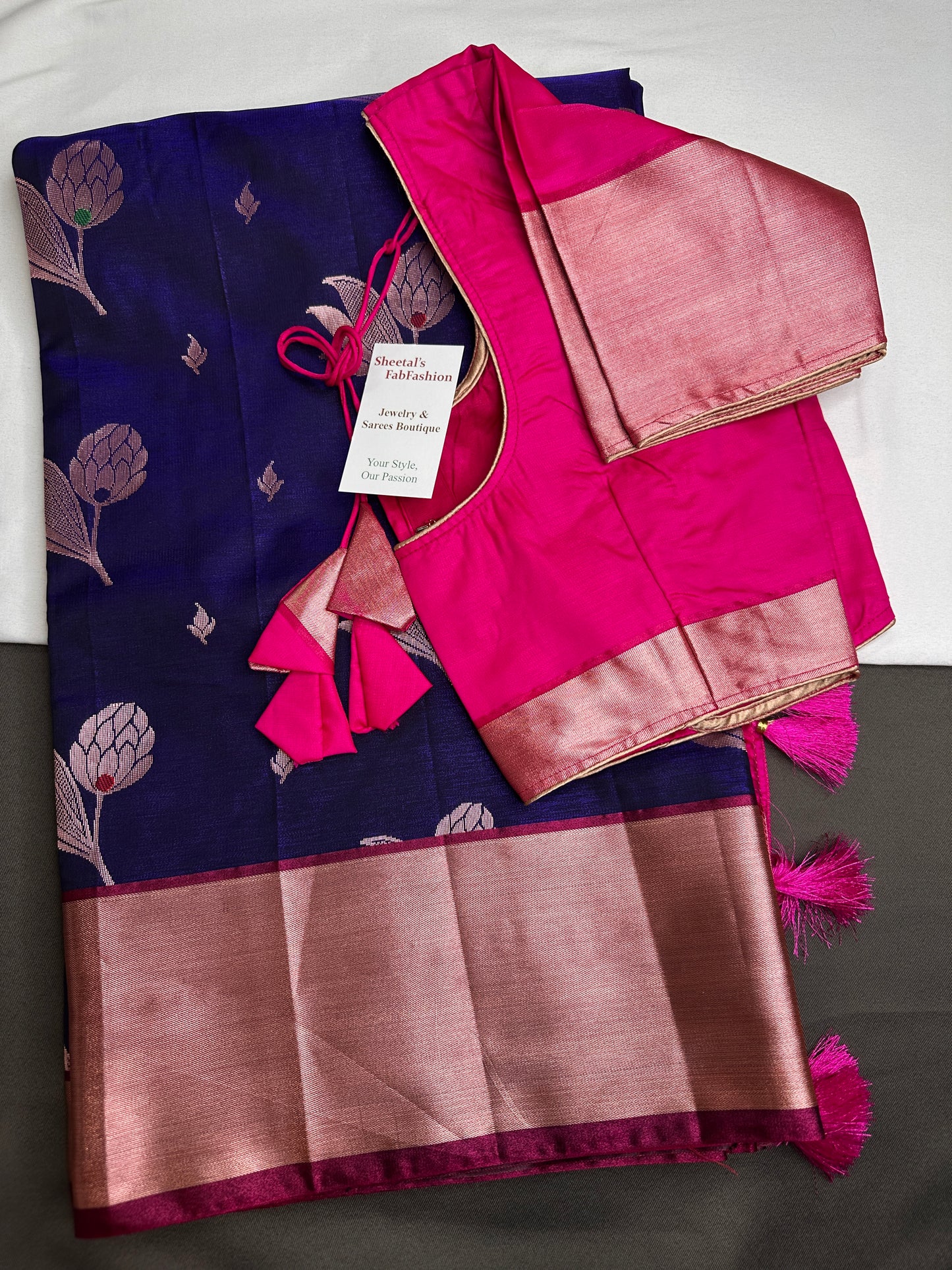 Semi Kanchi Pattu Blue Pink Silk Saree - 
