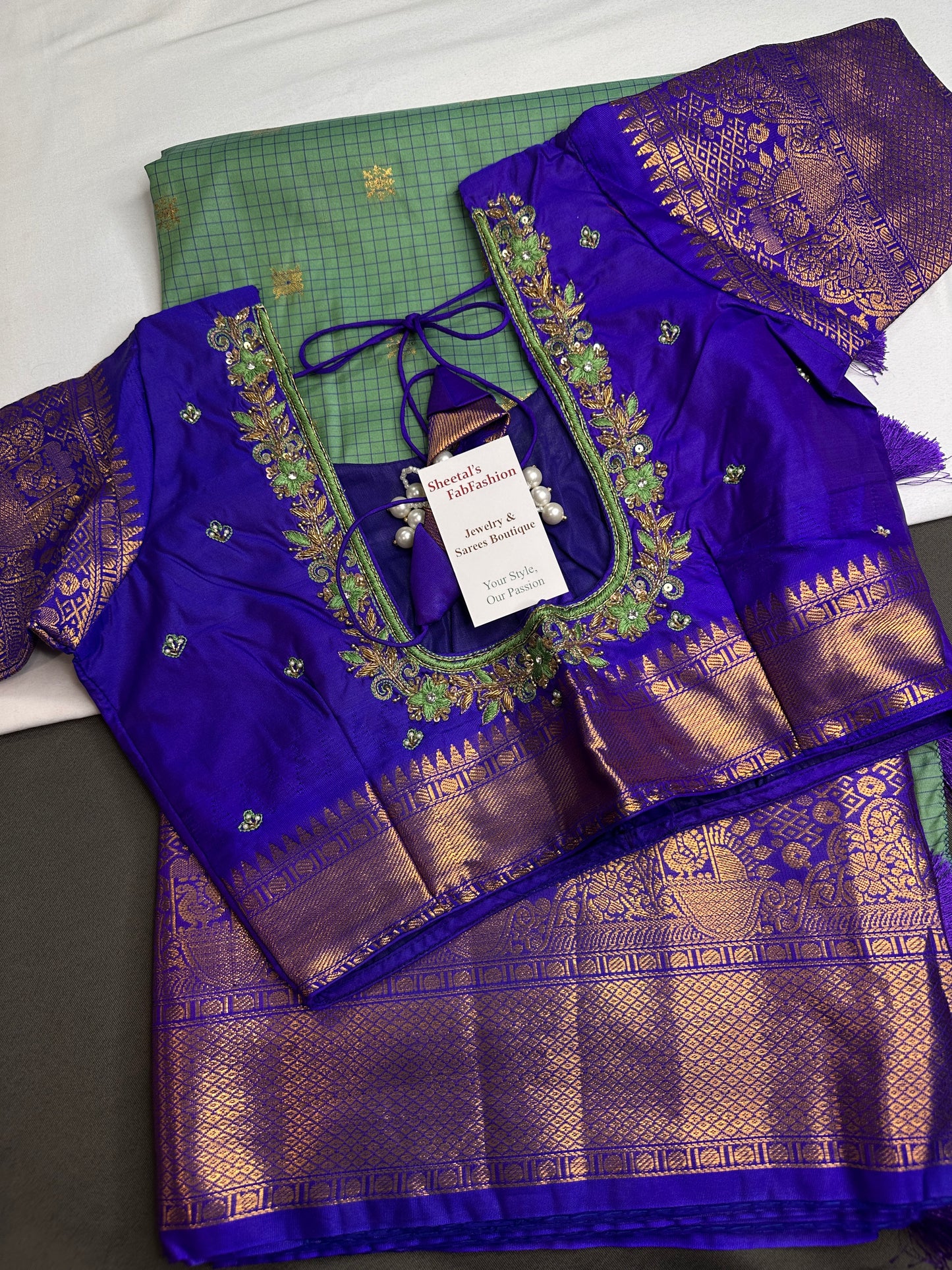 Semi Gadwal Checks Green Blue Silk Saree - 